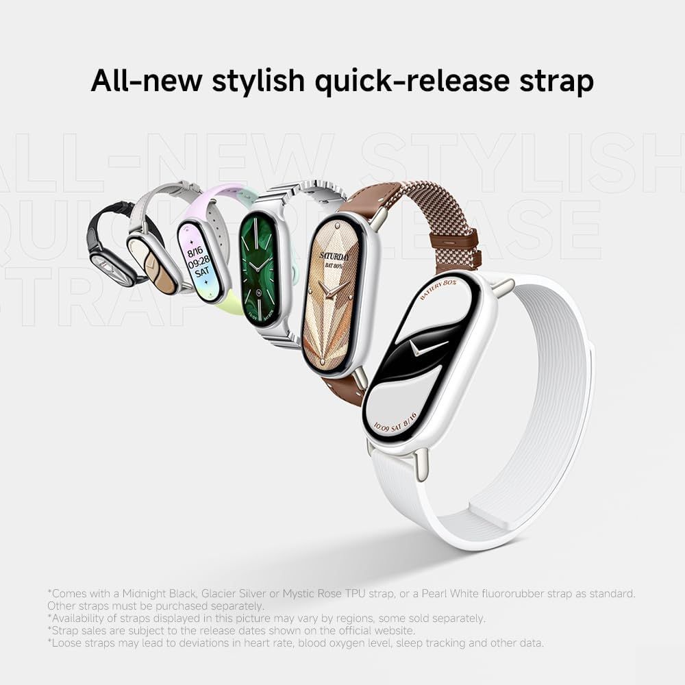 Showcases the brand's product lineup with multiple style and color options for the smartwatch, emphasizing the new quick-release strap feature to help shoppers understand the variety available.