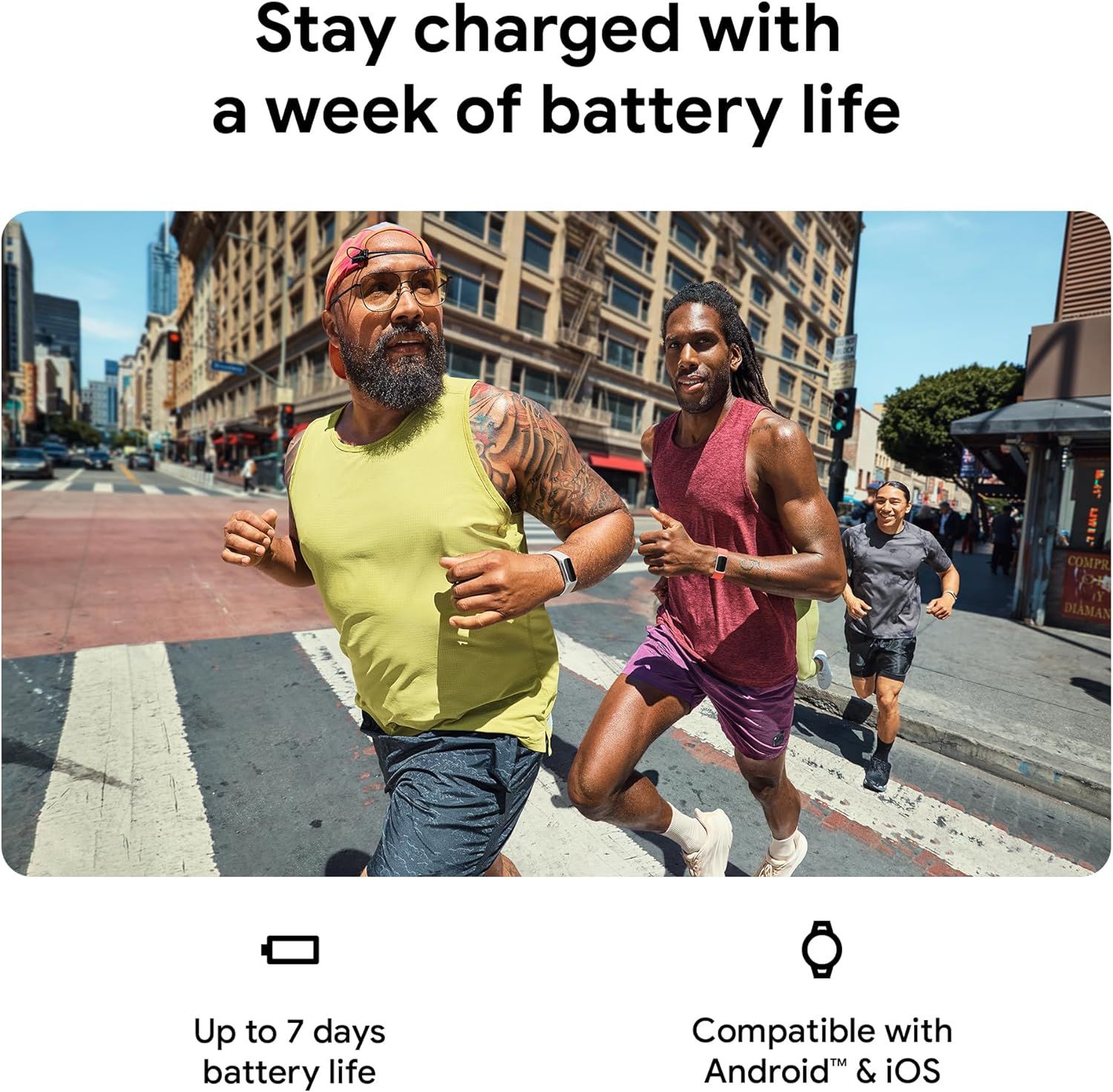 Communicates the product's impressive battery longevity to reassure shoppers they can use the device for extended periods without frequent charging. Reassures shoppers that the product works with…