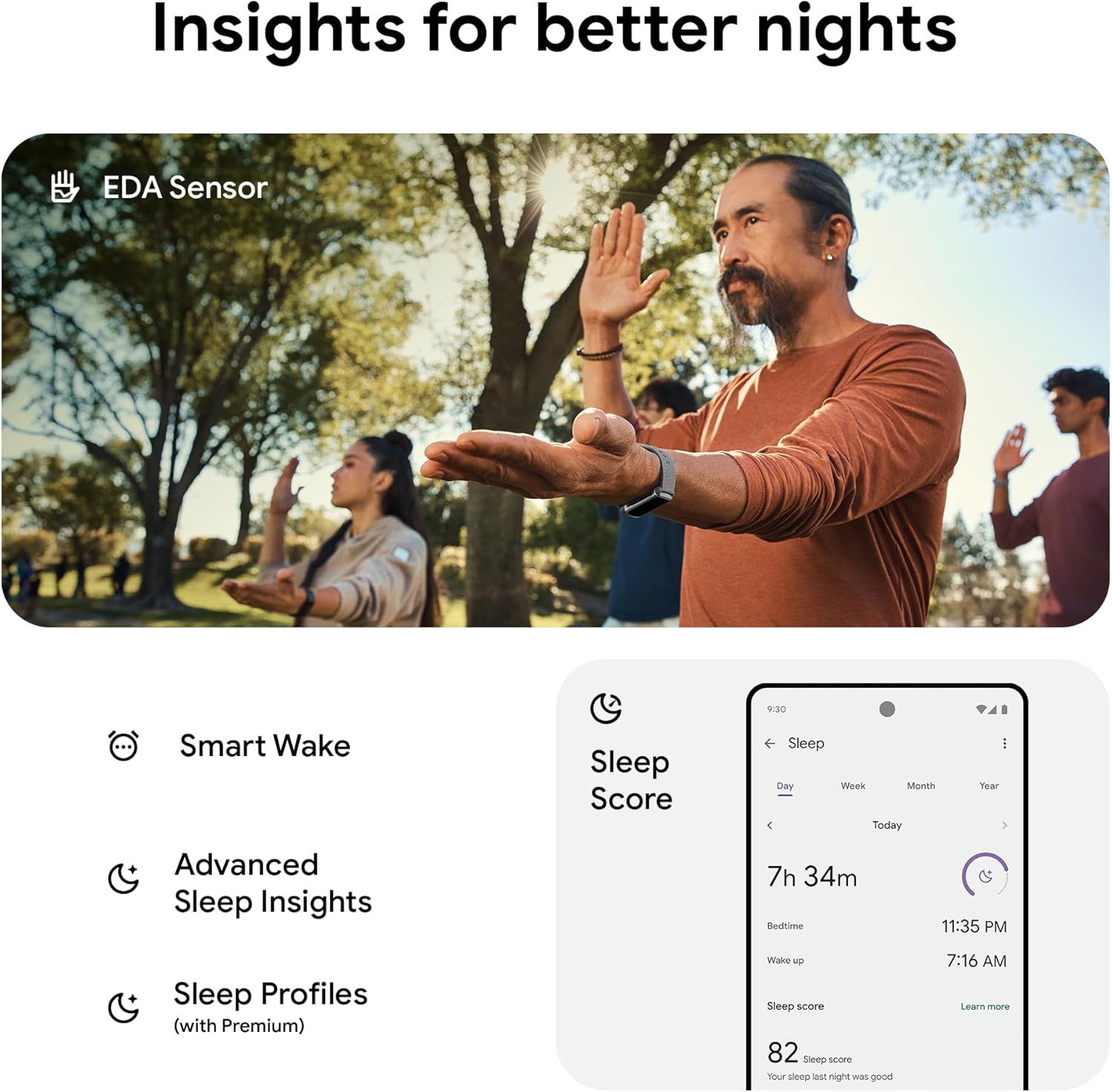 Communicates multiple sleep-tracking features and benefits of the product to demonstrate its comprehensive sleep monitoring capabilities and value proposition.