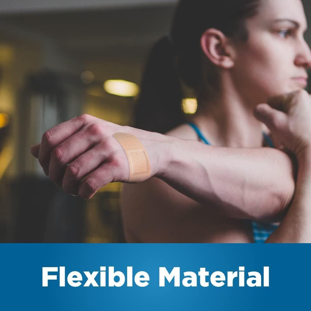 Demonstrates that the bandage or wrap is made from flexible material that allows for comfortable movement during physical activity.