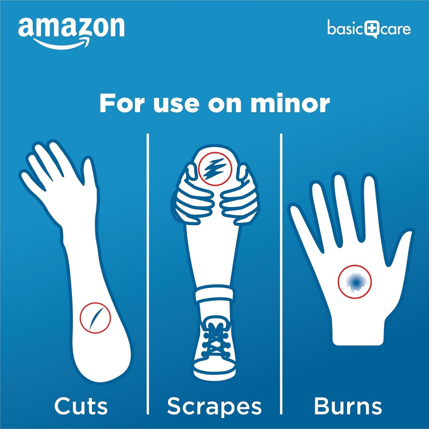 Demonstrates the three different types of minor injuries the product can be used to treat, reassuring shoppers of its versatility for common first-aid needs.