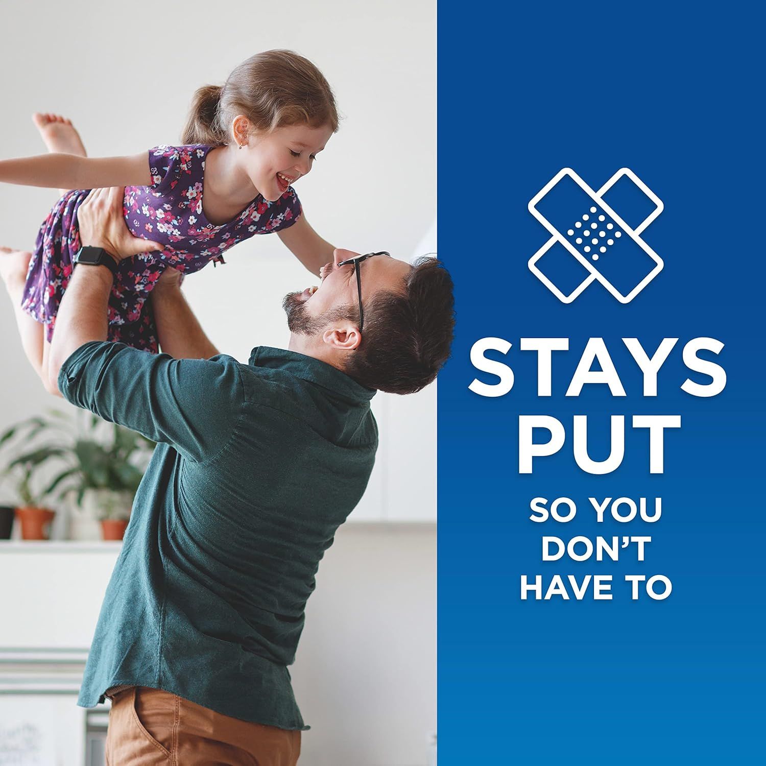 Communicates that the product (likely a wearable device or band) stays securely in place during active movement and play, reassuring parents that it won't fall off during everyday activities.