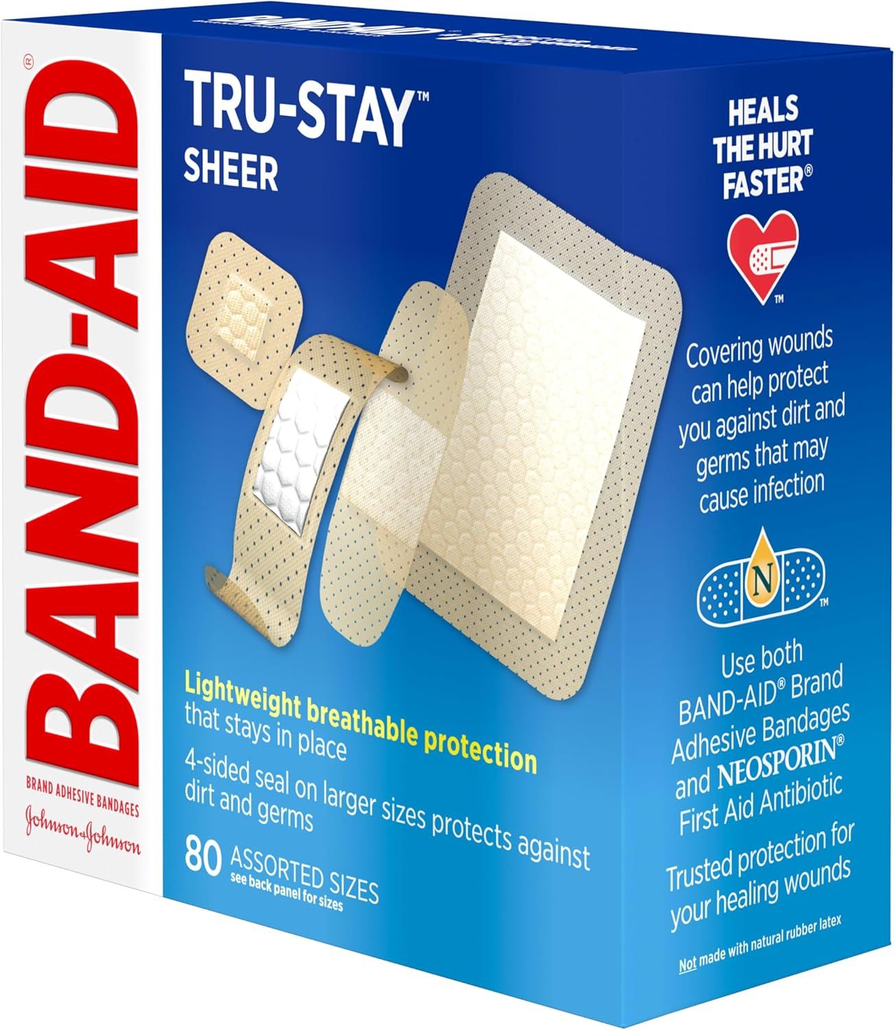 Communicates multiple distinct benefits of the bandages including adhesion technology, breathability, sealing protection, faster healing, and germ protection to convince shoppers of the product's…