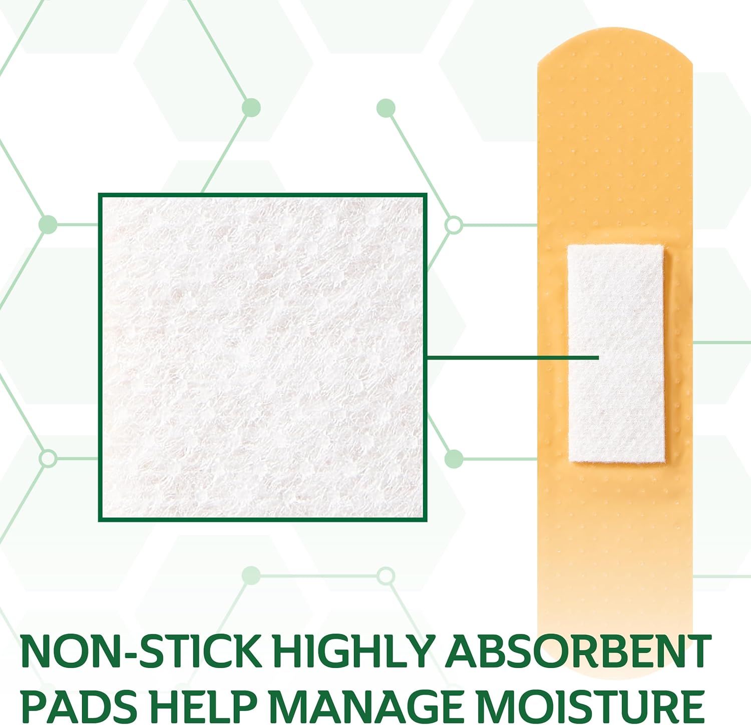 Communicates that the pads are non-stick and highly absorbent to help manage moisture, reassuring shoppers of the product's effectiveness and ease of use.