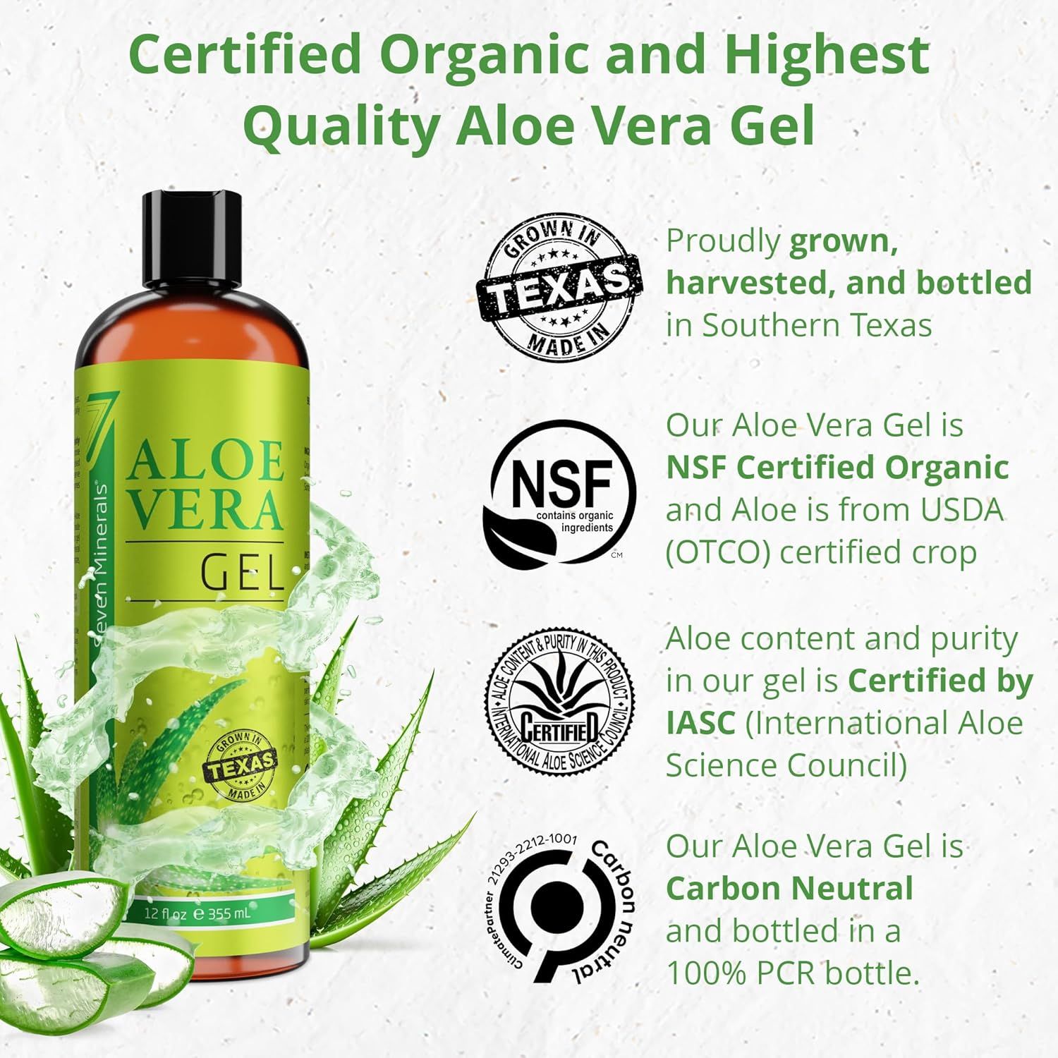 Communicates the product's multiple organic certifications, environmental responsibility, and quality standards to reassure shoppers about safety, authenticity, and sustainability. Highlights…