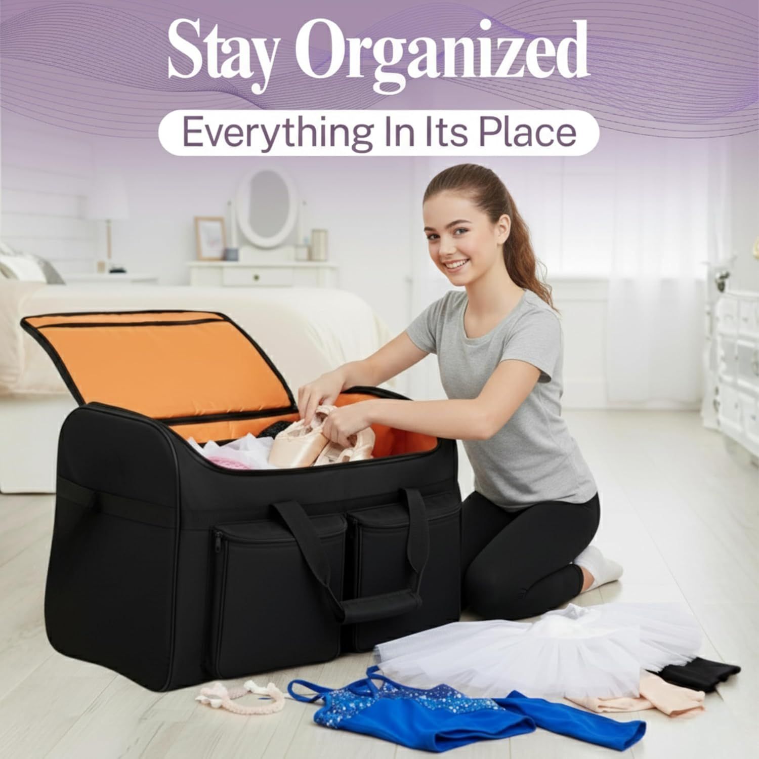 Communicates that the product helps keep belongings organized and neatly stored, appealing to shoppers looking for a storage solution that maintains order.