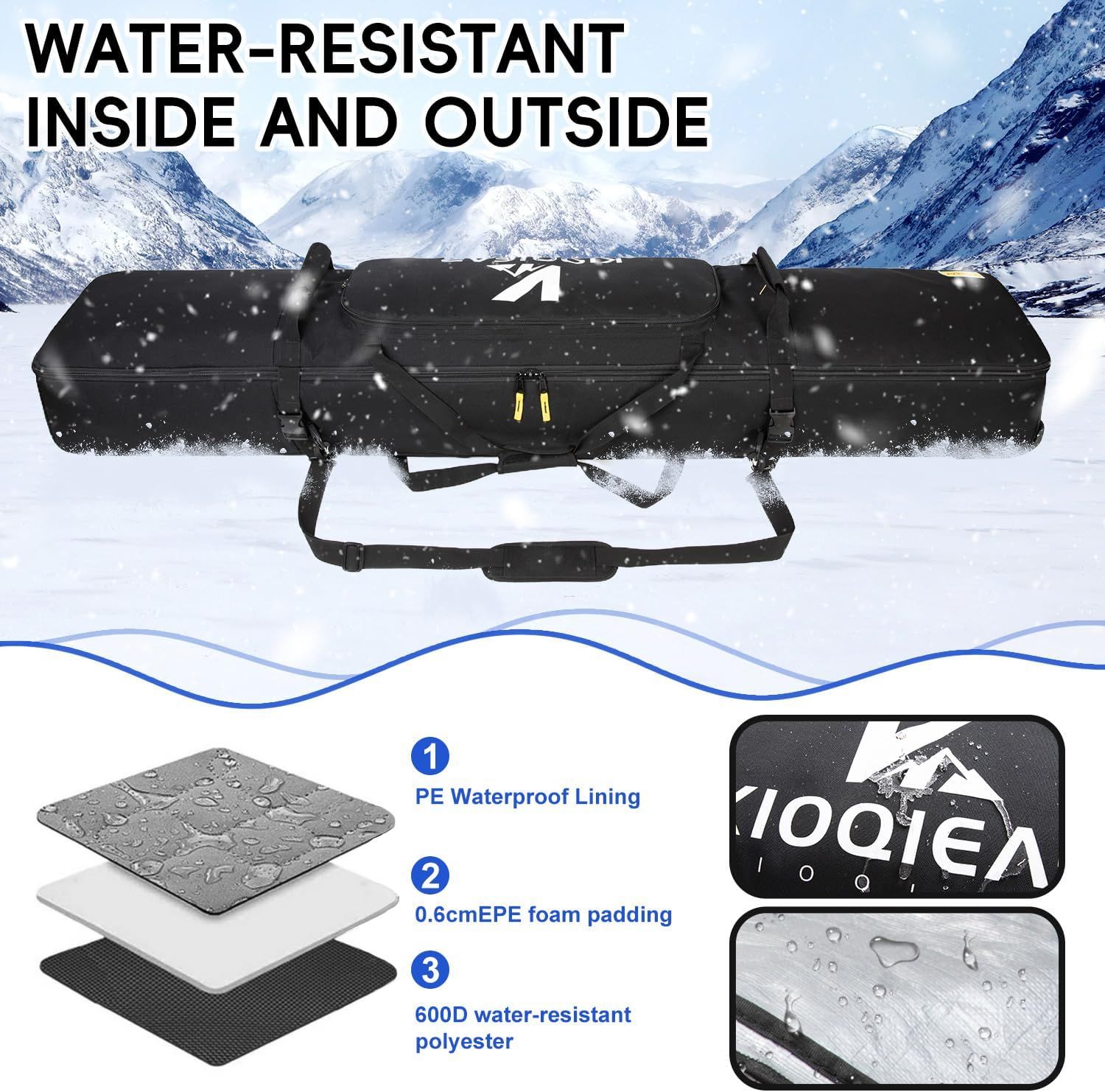 Breaks down the product's layered construction to show how the bag protects contents from water both inside and outside, reassuring shoppers of its durability and weather resistance. Highlights…
