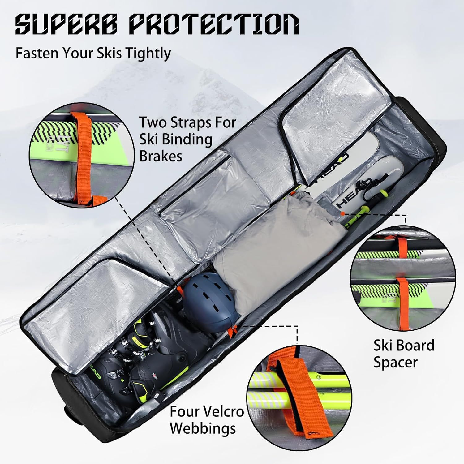 Breaks down the physical components and structural features of the ski bag to help shoppers understand how the product is designed and what parts provide organization and protection. Communicates…