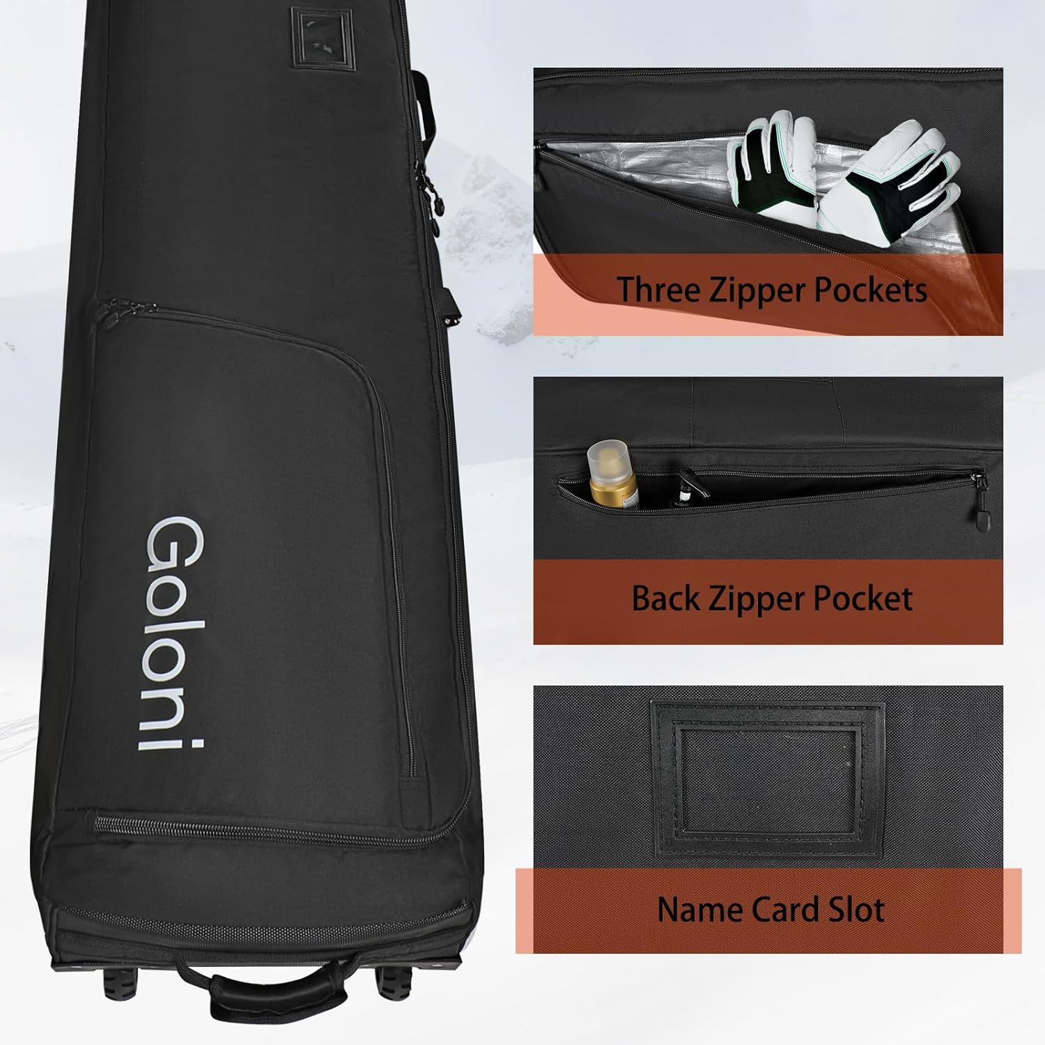 Breaks down the golf bag's key organizational features to show shoppers the storage options and functional components available for their equipment and accessories.