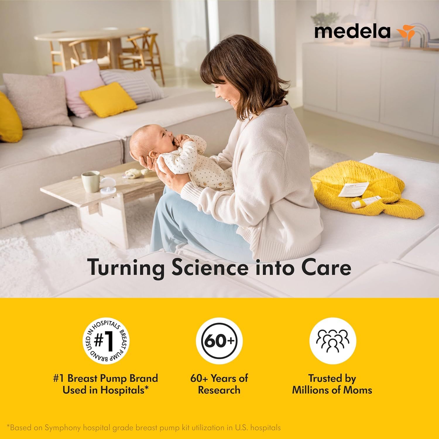 Communicates Medela's brand authority and trustworthiness through heritage messaging (60+ years of research), institutional credibility (#1 in hospitals), and social proof (millions of moms),…