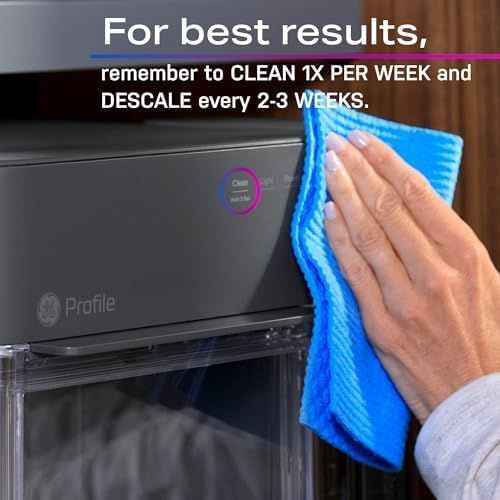 Instructs shoppers on proper maintenance frequency (clean weekly, descale every 2-3 weeks) to ensure optimal product performance and longevity. Communicates that the product requires simple,…