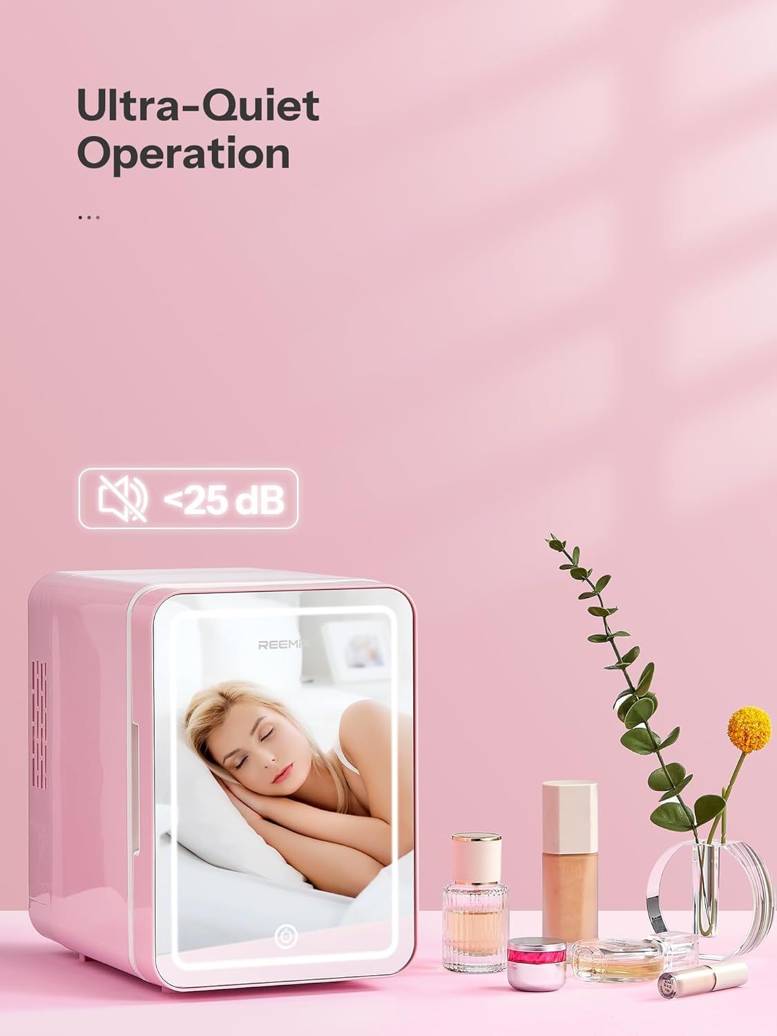 Communicates the product's ultra-quiet operation with a specific decibel measurement to reassure shoppers that it won't disturb sleep or daily activities. Highlights the key benefit of quiet…