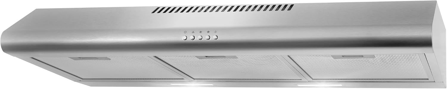 Provides a clear, unobstructed view of the range hood's design, finish, and physical appearance for shoppers to evaluate the product.
