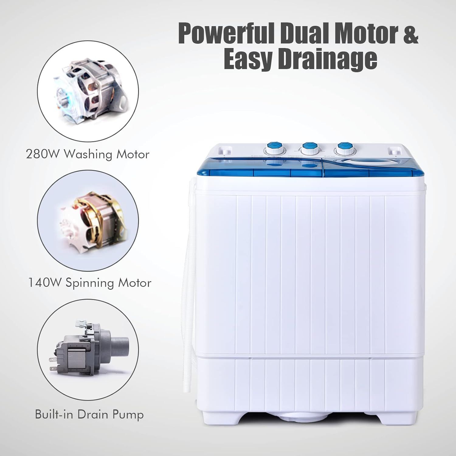 Breaks down the internal components of the washing machine to show shoppers the quality and functionality of its motor system and drainage mechanism, building confidence in the product's engineering…