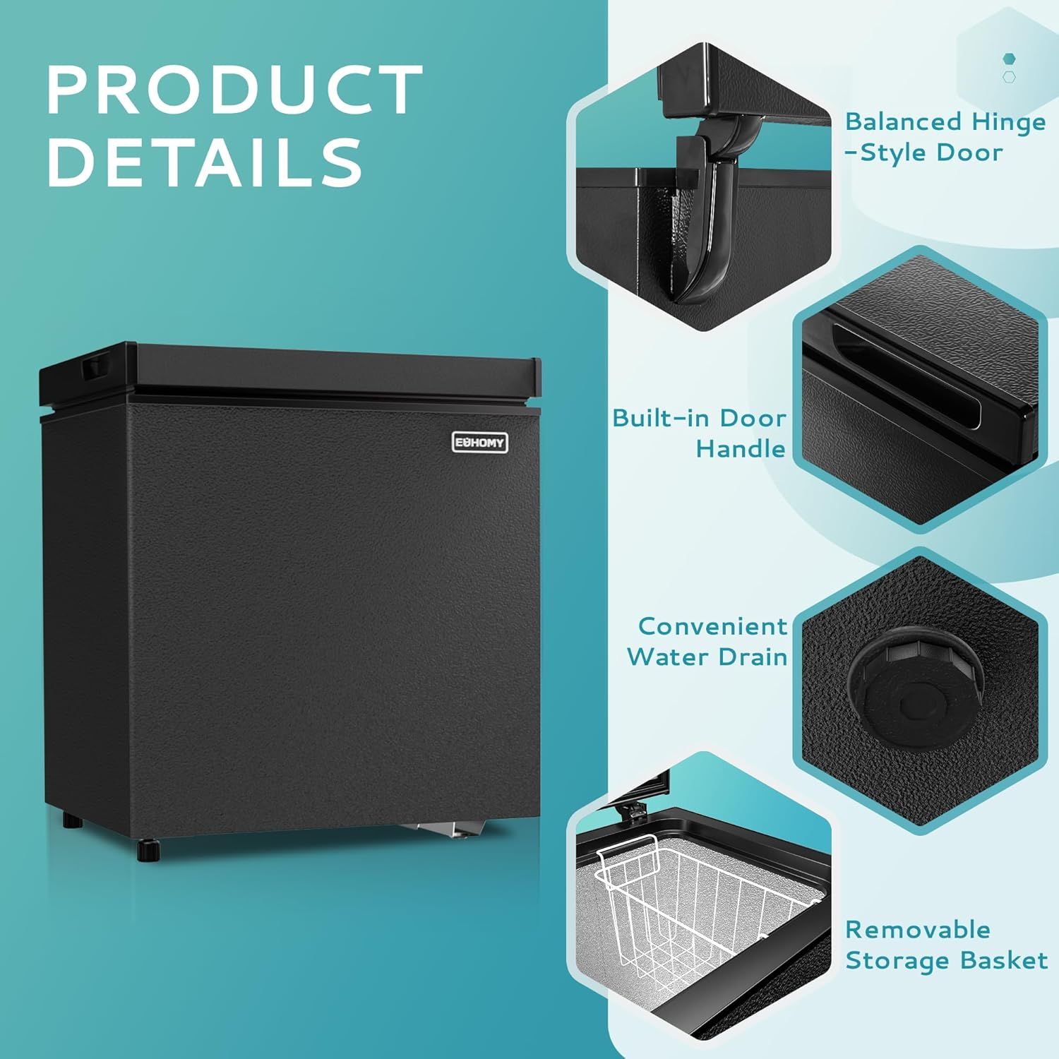 EUHOMY 1.8 Cu.Ft Chest Freezer with Removable Basket: Infographics