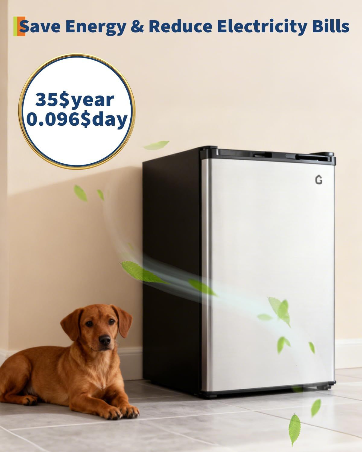 Communicates the product's extremely low energy cost ($35/year or $0.096/day) to reassure shoppers that this appliance is economical to run and will reduce electricity bills. Highlights the primary…
