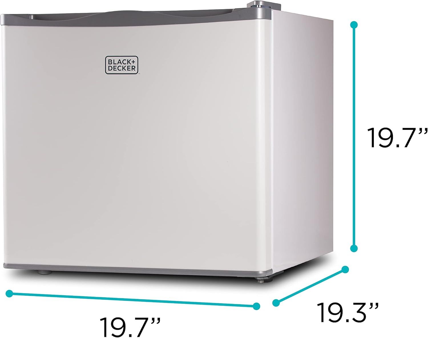 Communicates the exact physical dimensions of the mini fridge to help shoppers understand its size and determine if it will fit in their intended space.