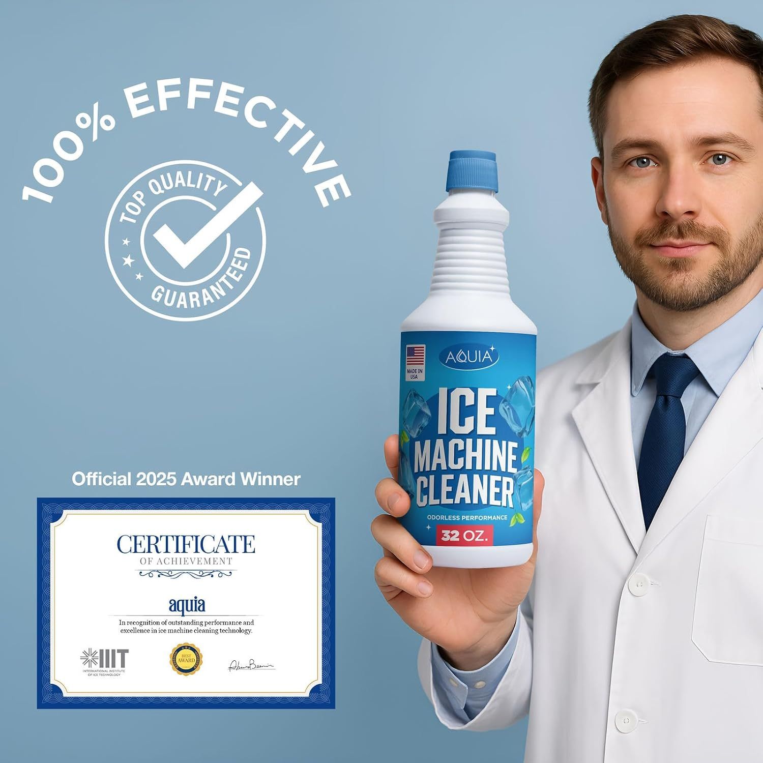 Communicates the product's effectiveness with a bold quantifiable claim (100% effective) to build confidence in the product's performance and quality. Establishes trust and credibility through…