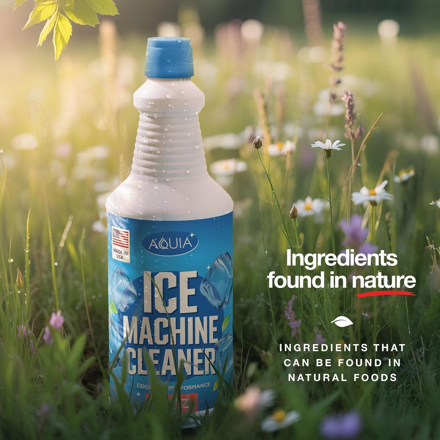 Communicates that the ice machine cleaner contains ingredients found in nature and natural foods, reassuring shoppers about product safety and environmental responsibility. Highlights the natural…