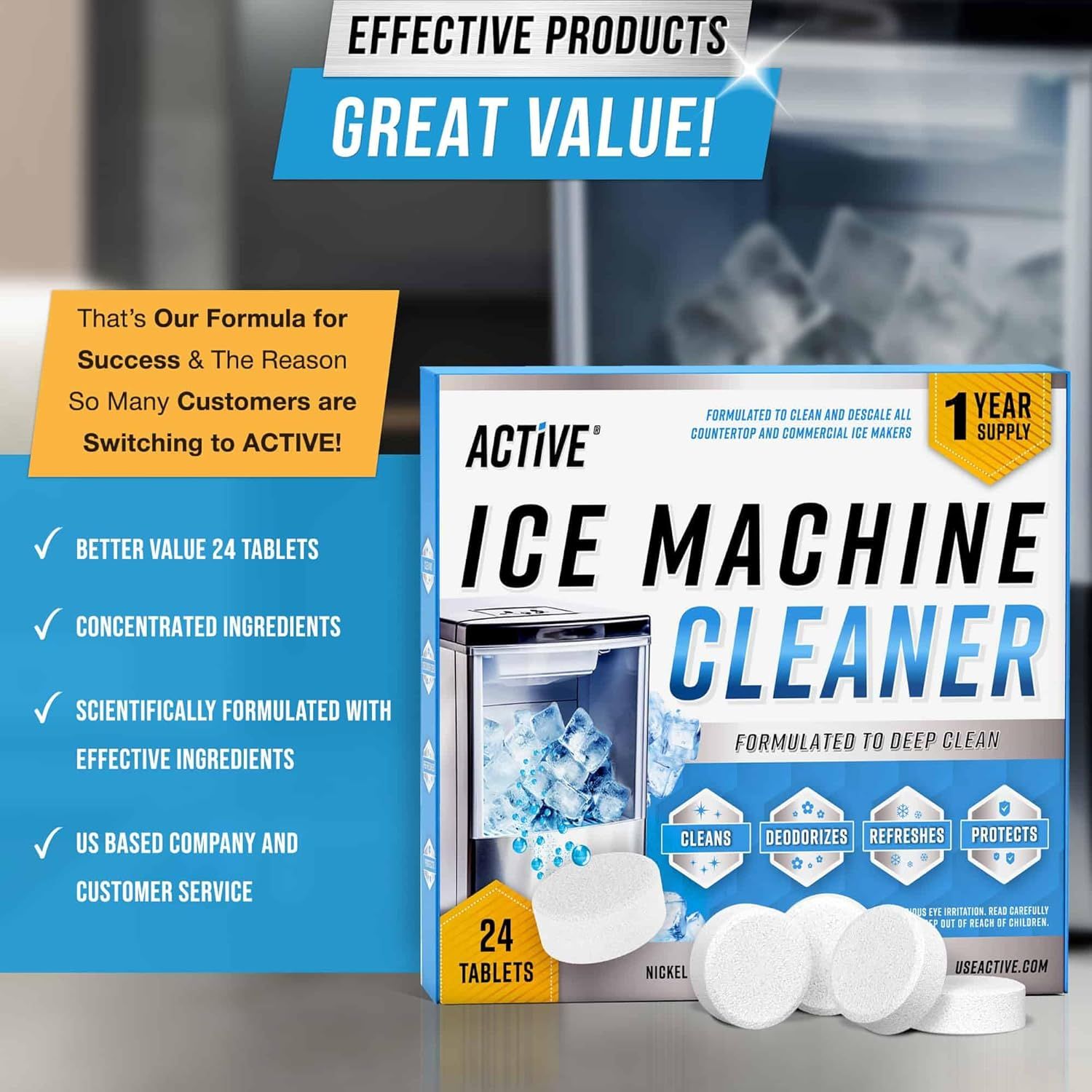 Communicates multiple distinct selling benefits in a segmented layout to show why customers are switching to this brand, emphasizing value, formulation quality, and comprehensive cleaning…