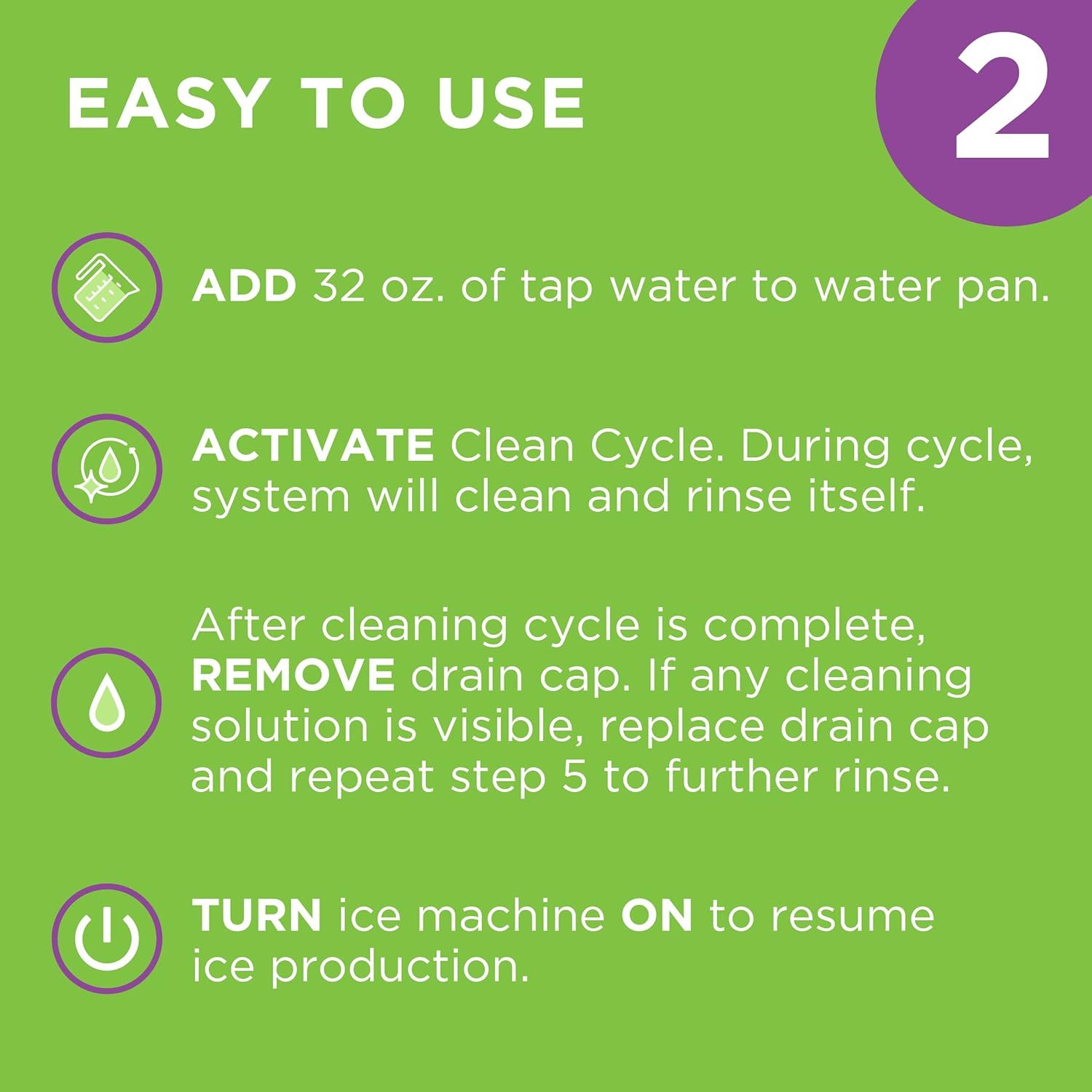 Provides step-by-step instructions for cleaning and maintaining the ice machine, reassuring shoppers that the product is easy to use and maintain.