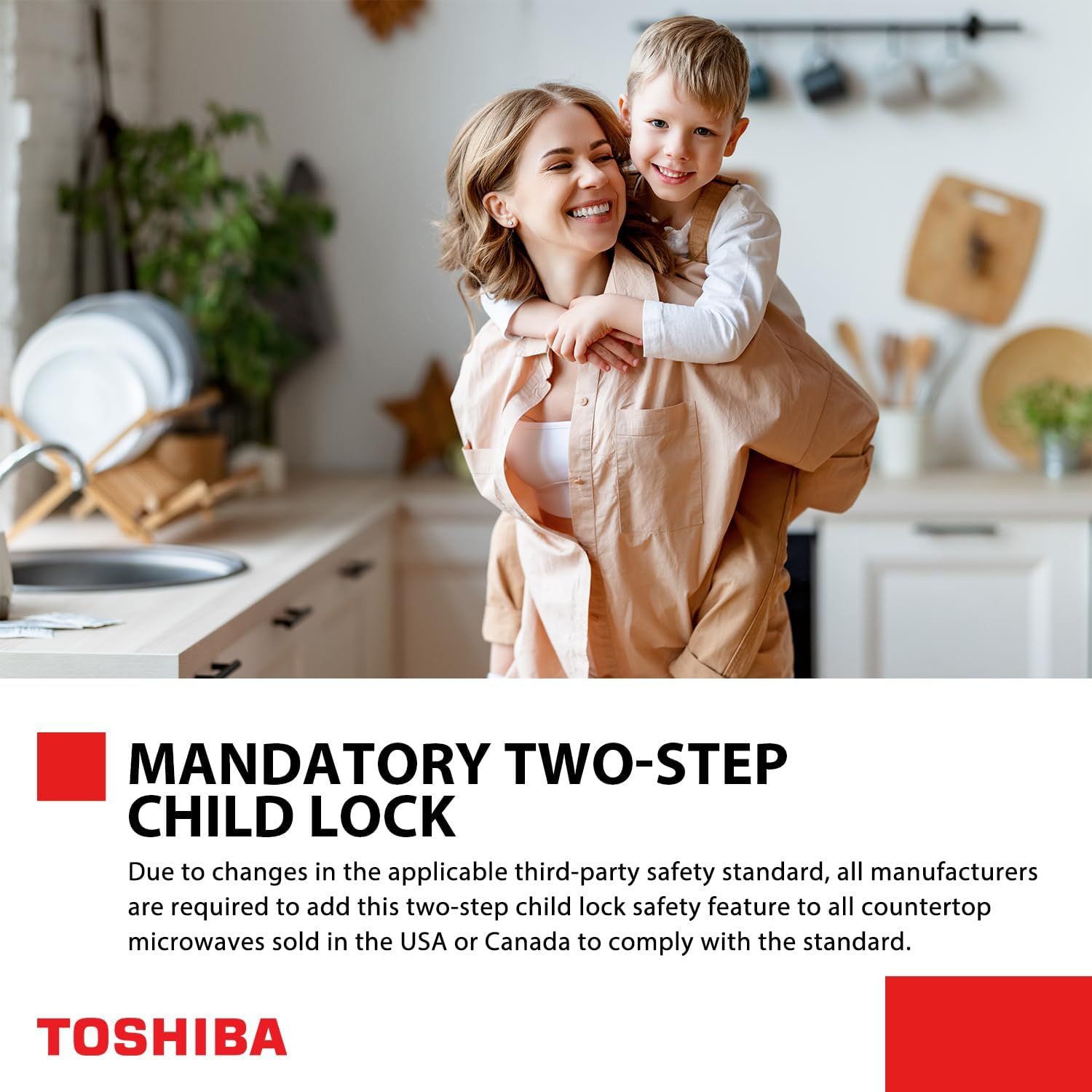 Communicates that the product includes a mandatory two-step child lock feature to reassure parents about child safety and regulatory compliance. Highlights the child lock safety feature as a key…