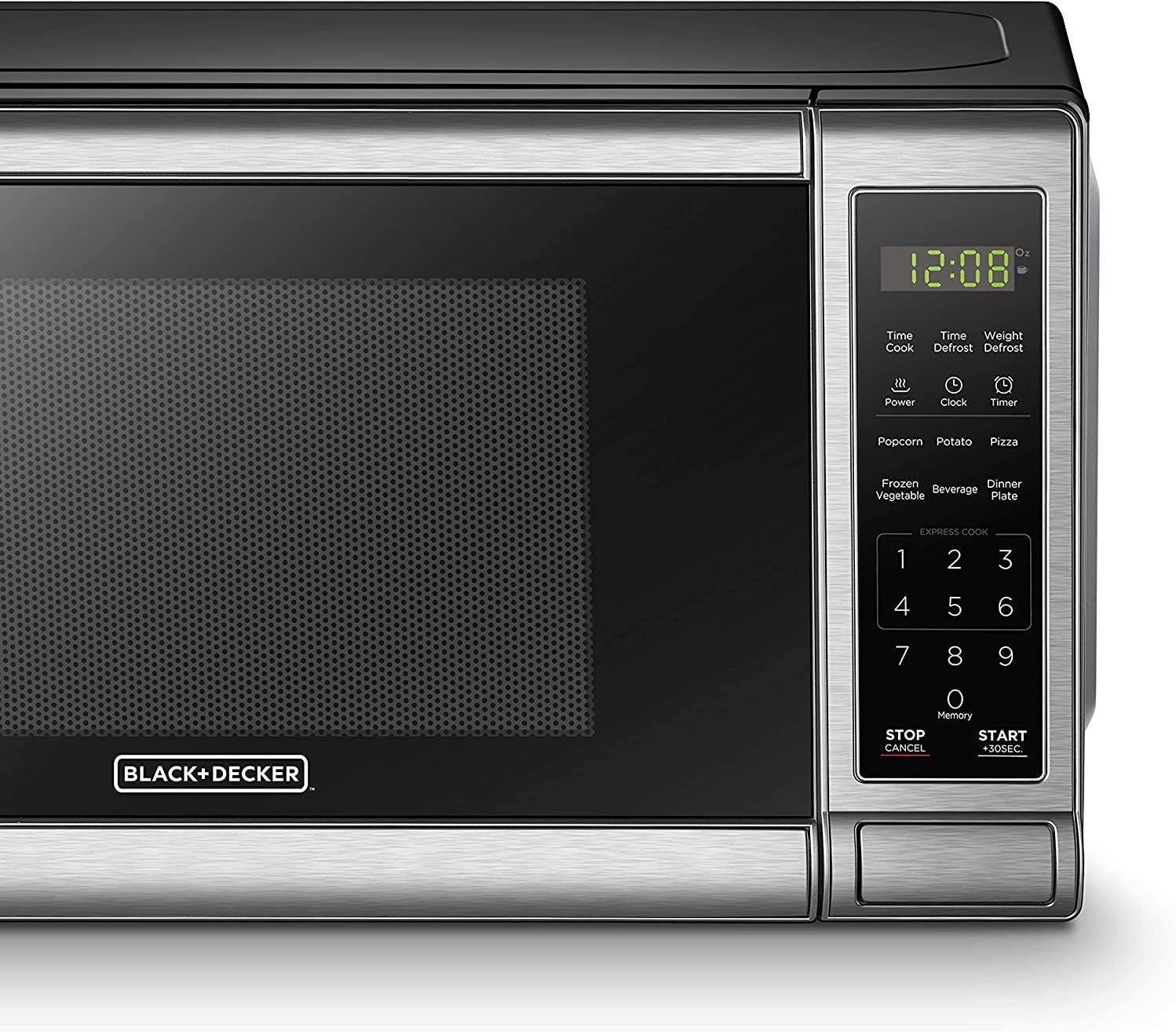 Provides a clean, catalog-style view of the microwave showing its design, control panel, and brand without distractions, allowing shoppers to clearly see the product details.