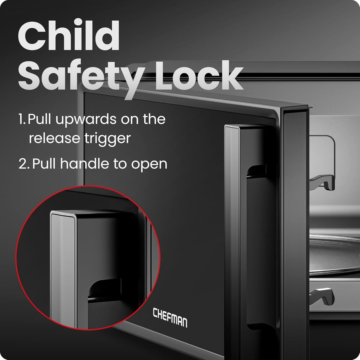 Instructs shoppers on how to use the child safety lock feature, providing reassurance that the product is safe for households with children. Highlights the child safety lock feature to reassure…