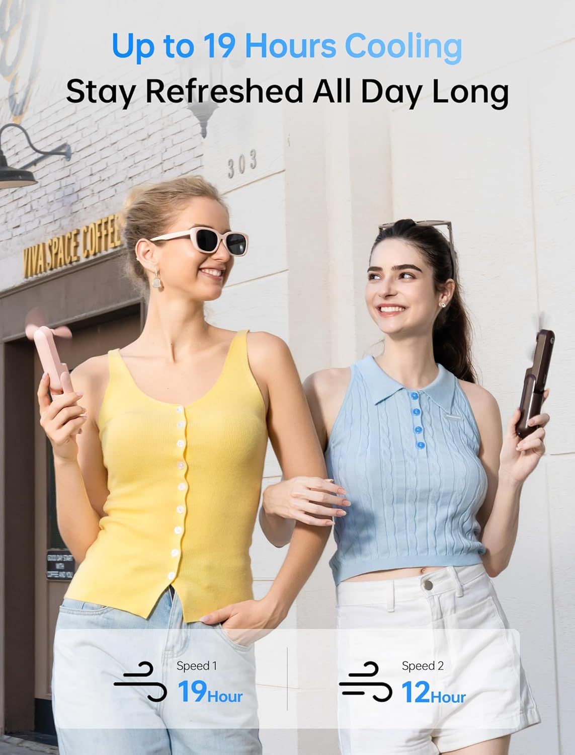 Communicates the product's impressive cooling performance with specific time metrics (up to 19 hours) to reassure shoppers of all-day comfort and value. Highlights the core benefit of extended…