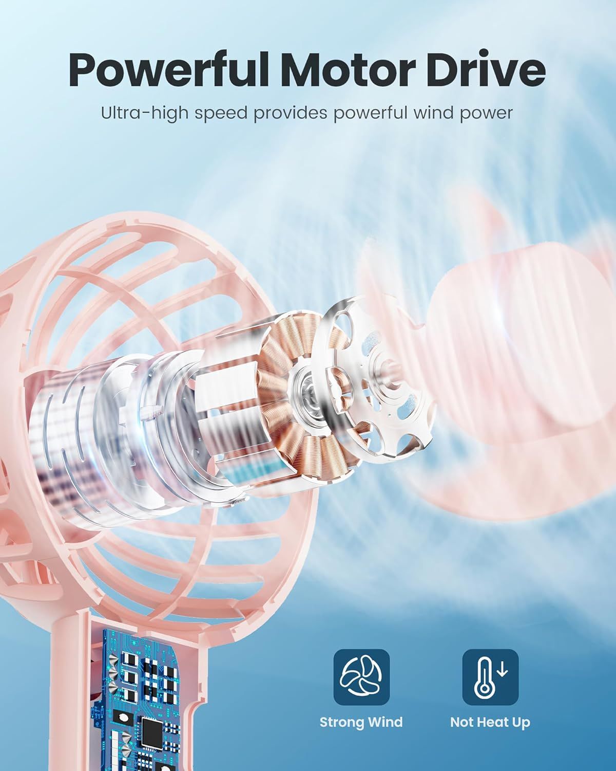 Showcases the internal motor and mechanical components of the fan to demonstrate the engineering quality and explain how the ultra-high speed motor delivers powerful wind performance. Highlights…