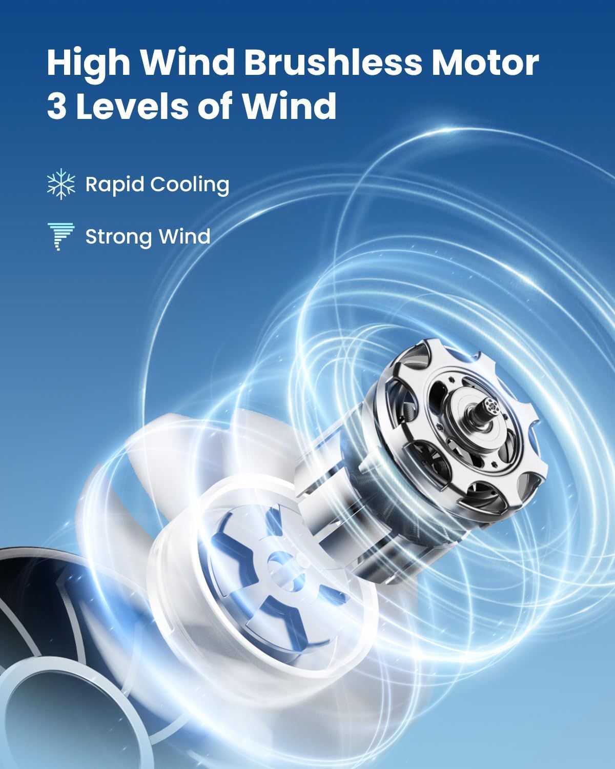 Highlights the internal structure and key component (brushless motor) of the product to communicate advanced technology and engineering quality. Communicates multiple performance benefits including…