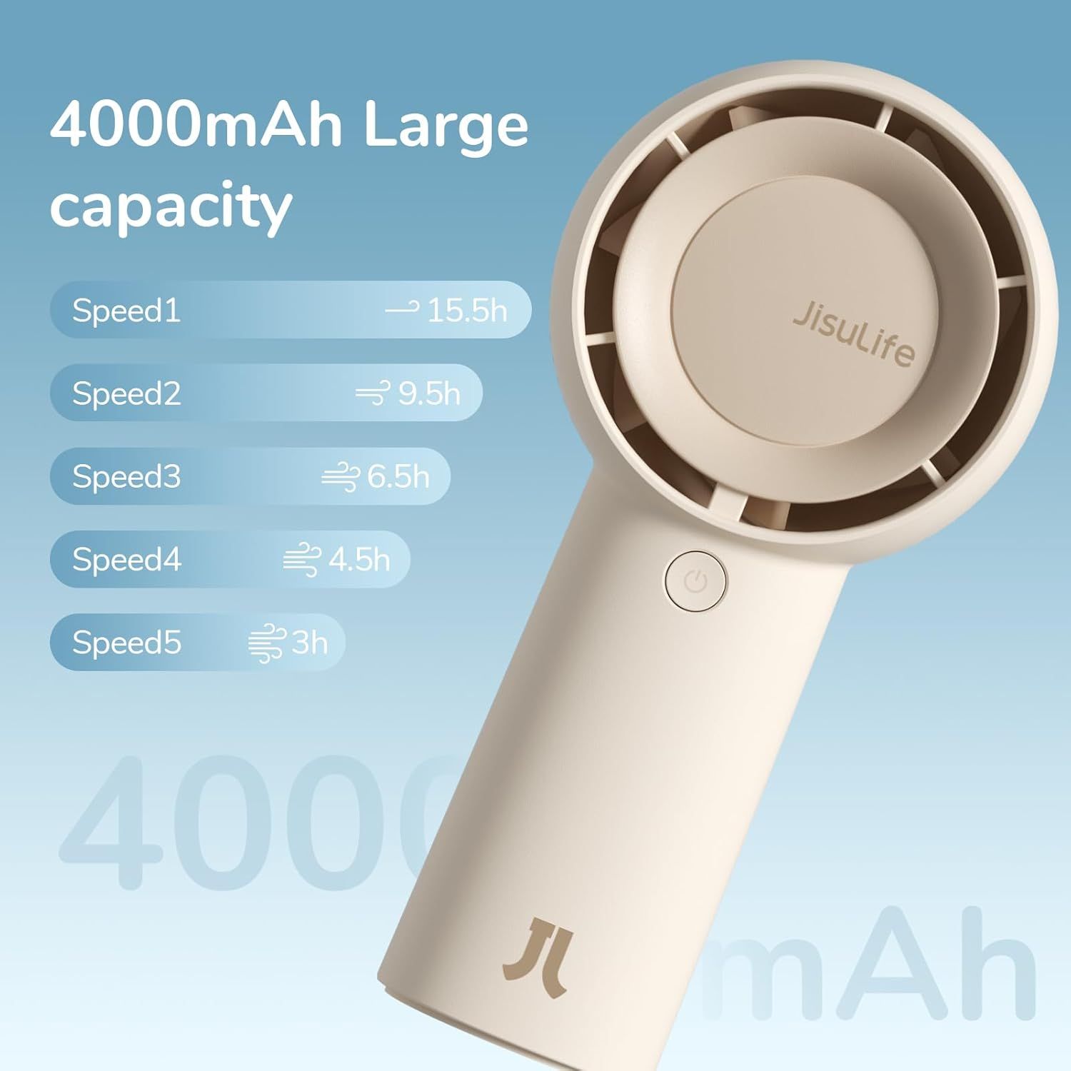 Communicates the large battery capacity and quantifies runtime performance across five speed settings, reassuring shoppers about long-lasting operation and versatility. Highlights the product's…