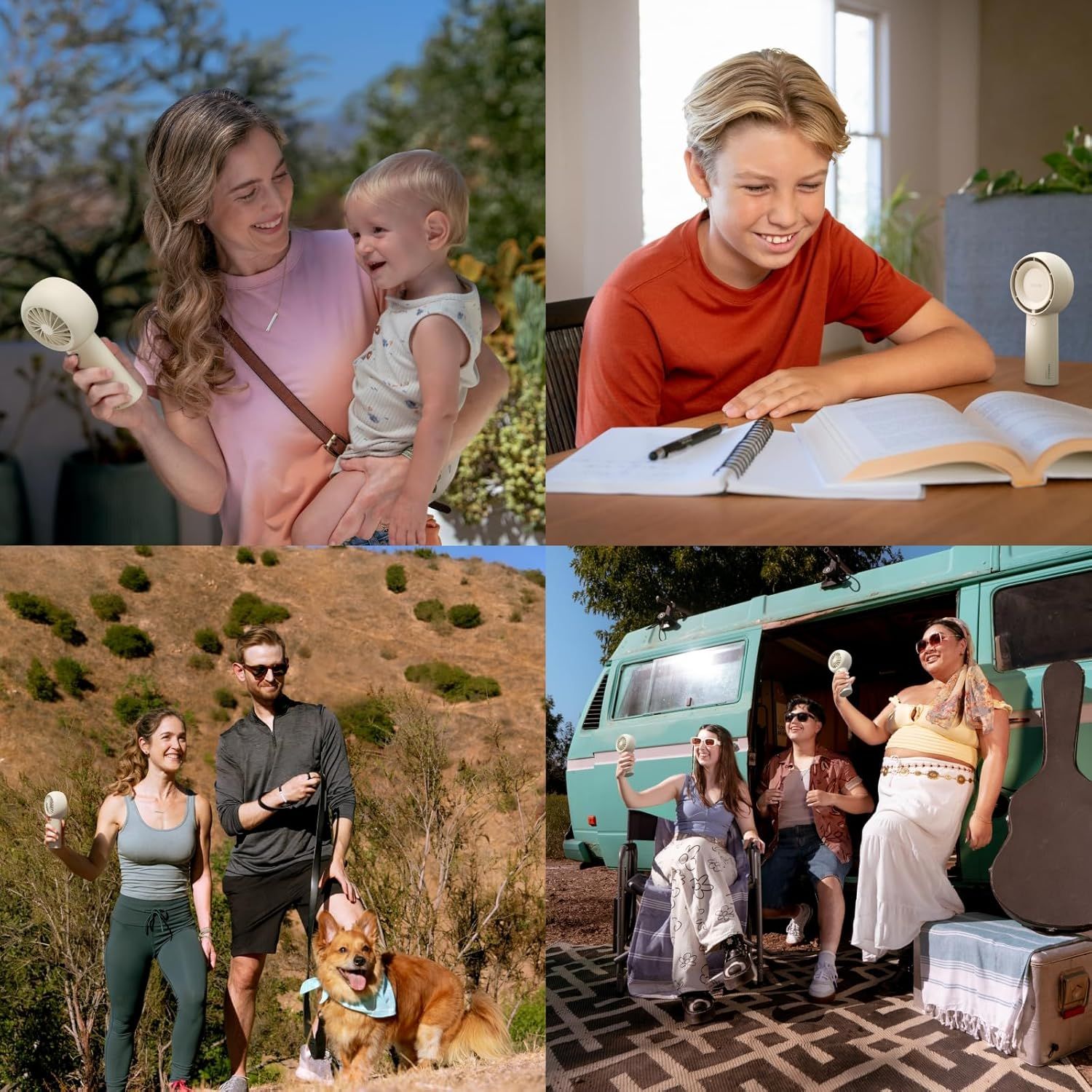 Demonstrates the product's versatility by showing it being used in multiple real-world scenarios—outdoor family time, indoor study, hiking, and travel—to reassure shoppers it fits various lifestyles…