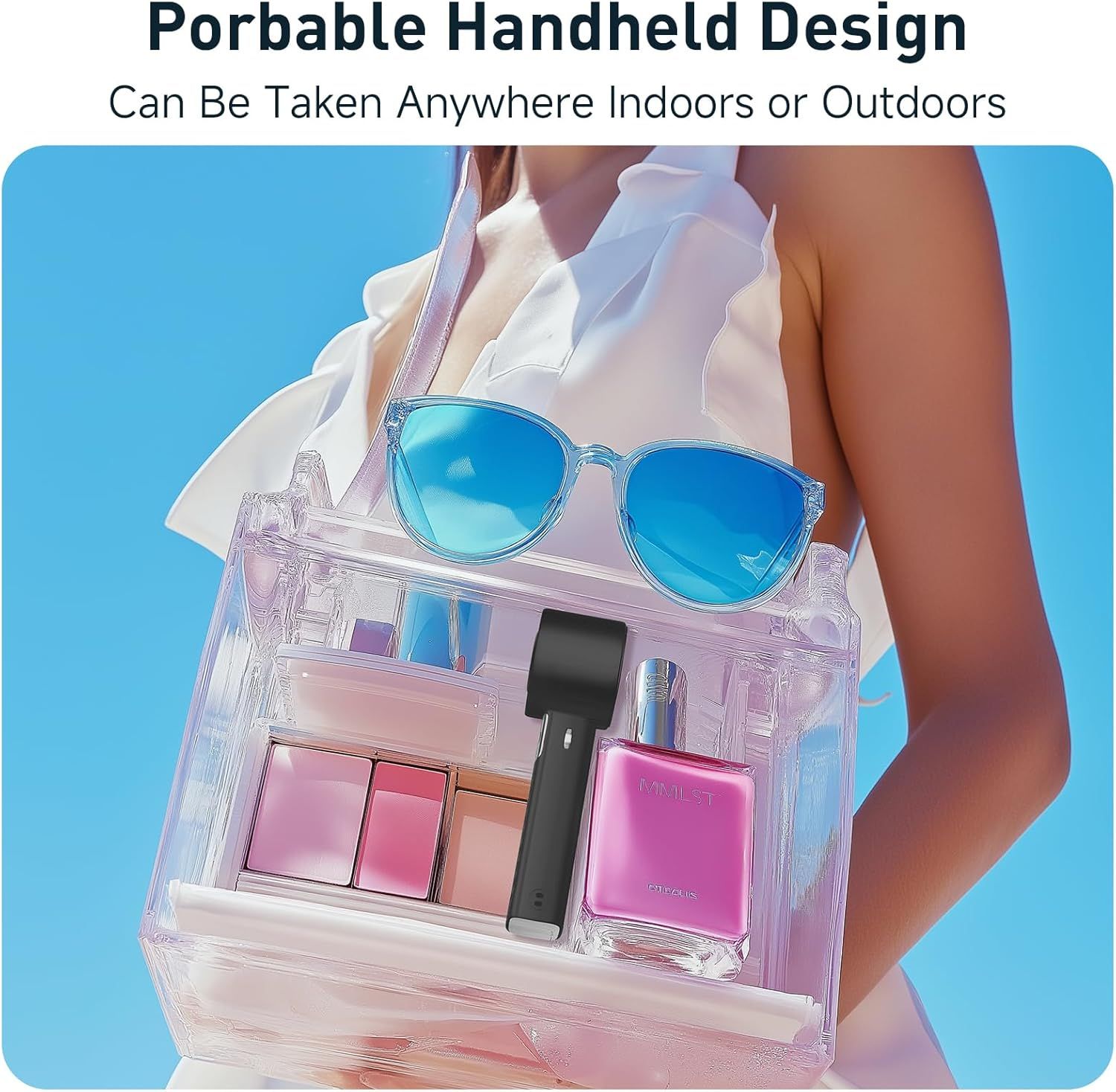 Communicates that the product is portable and convenient, designed to be carried anywhere indoors or outdoors, making it ideal for on-the-go use.