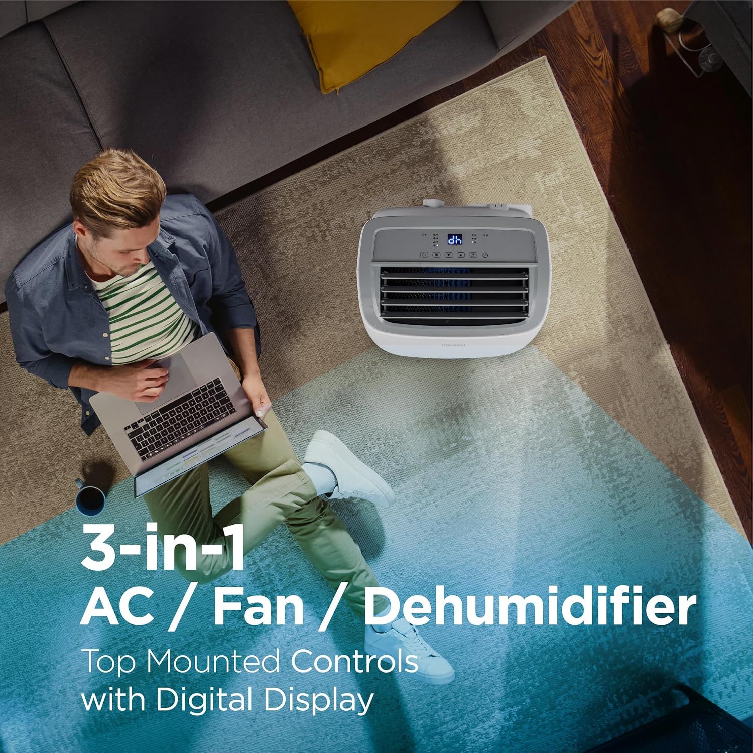 Demonstrates the product's versatility by highlighting its three different modes of operation, reassuring shoppers that one device can serve multiple climate control needs. Highlights the convenient…