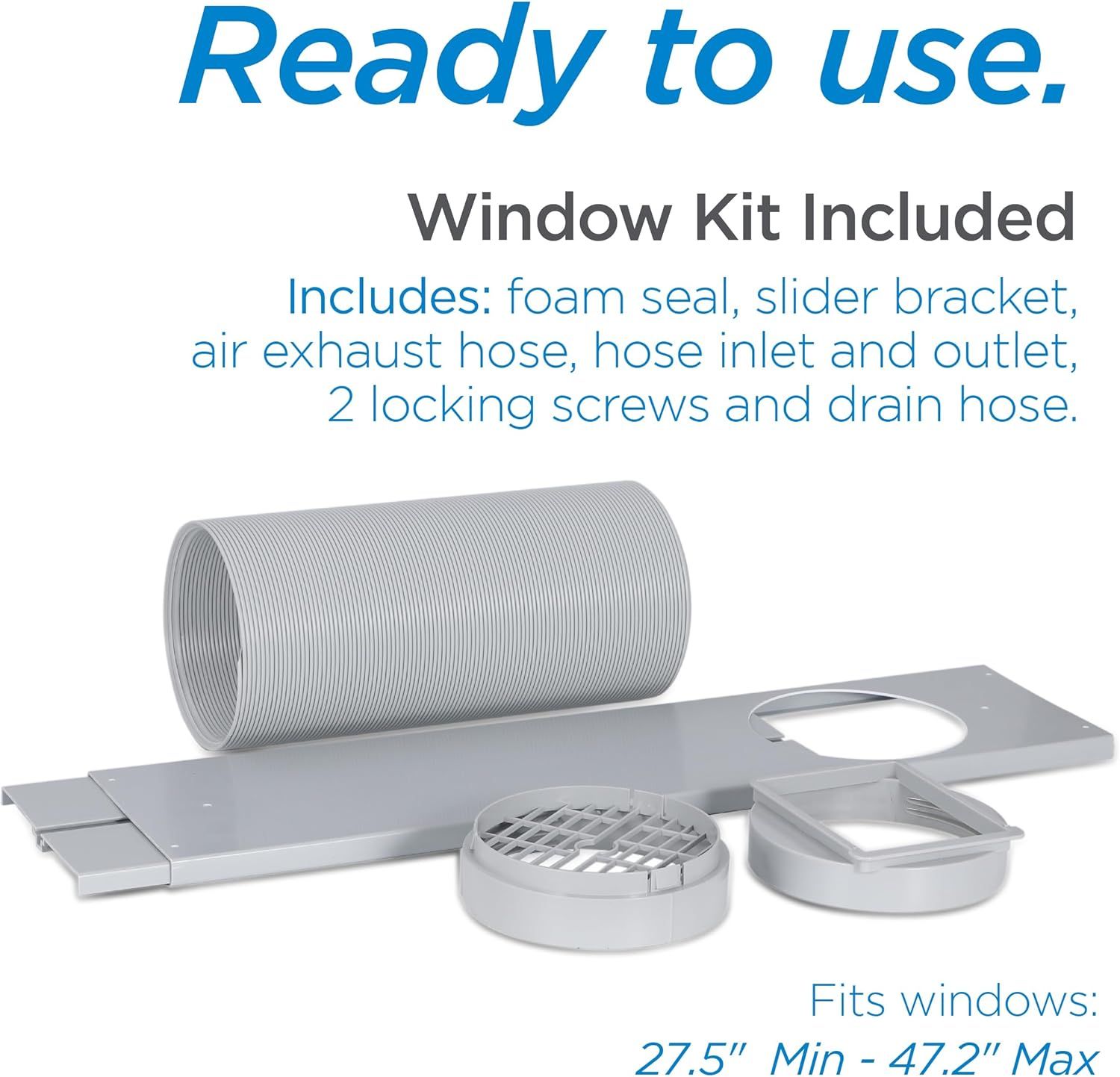 Shows all the components included in the window kit to reassure shoppers they have everything needed for installation and setup.