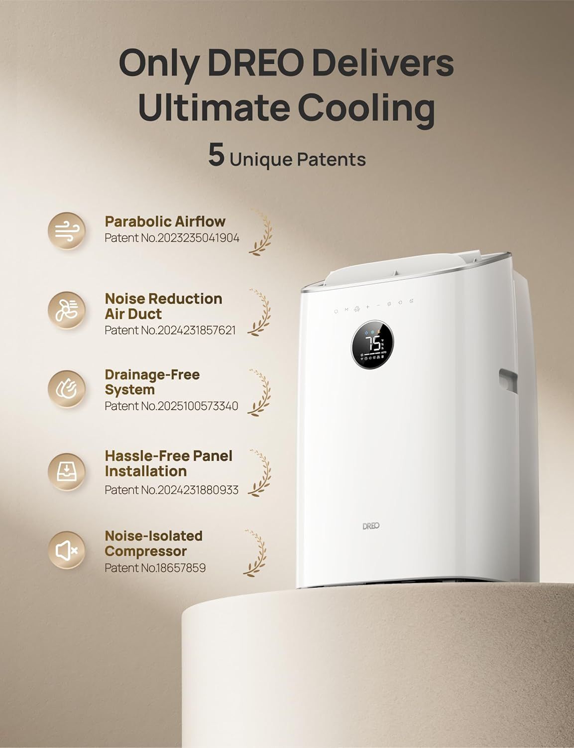 Communicates the brand's proprietary technology and patented innovations across five distinct features to establish product superiority and technical credibility.