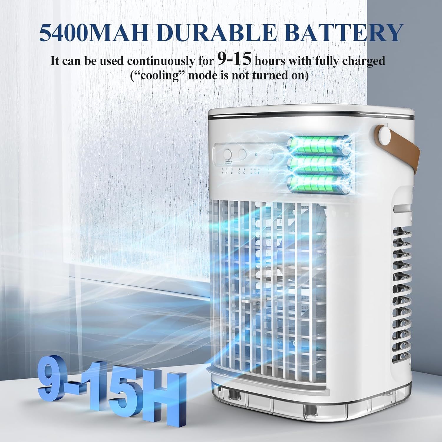 Communicates the product's battery capacity and runtime duration to reassure shoppers about long-lasting performance and portability without frequent recharging. Highlights the extended battery life…