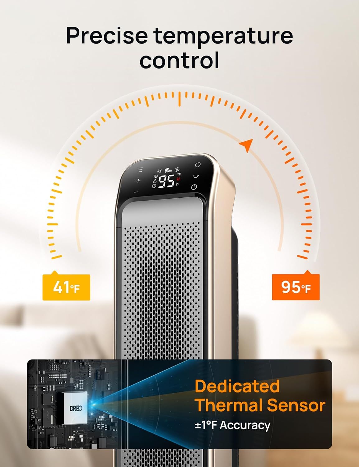 Highlights the internal thermal sensor component that enables precise temperature control accuracy, reassuring shoppers of the product's technical sophistication and reliability. Communicates the…
