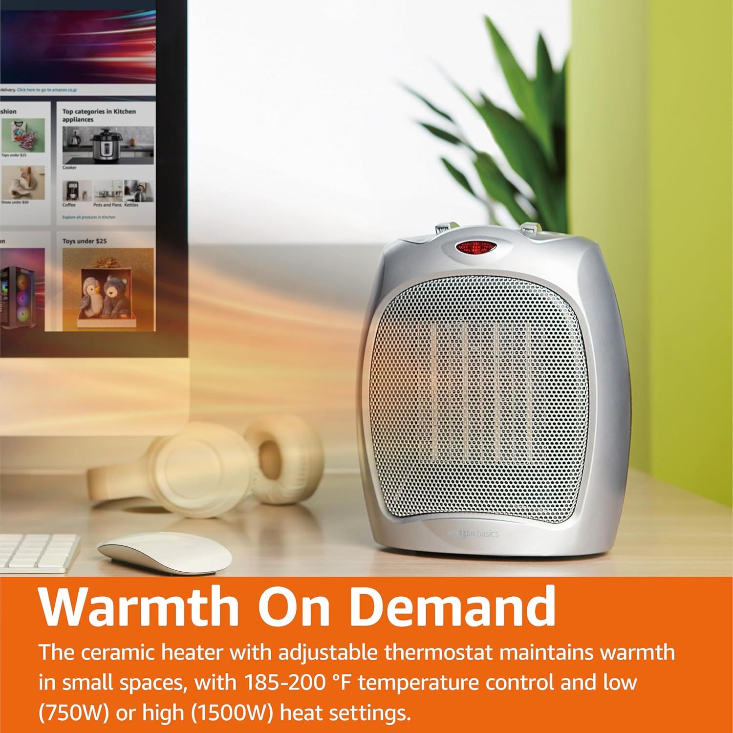 Communicates the heater's precise temperature control (185-200°F) and dual wattage settings (750W/1500W) to reassure shoppers of its adjustable heating performance for small spaces. Highlights the…