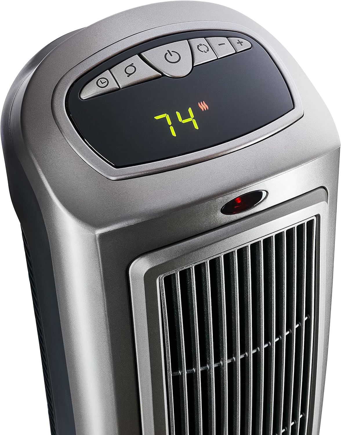 Provides a clear, distraction-free view of the heater's design, control panel, and digital display to help shoppers understand the product's appearance and interface.