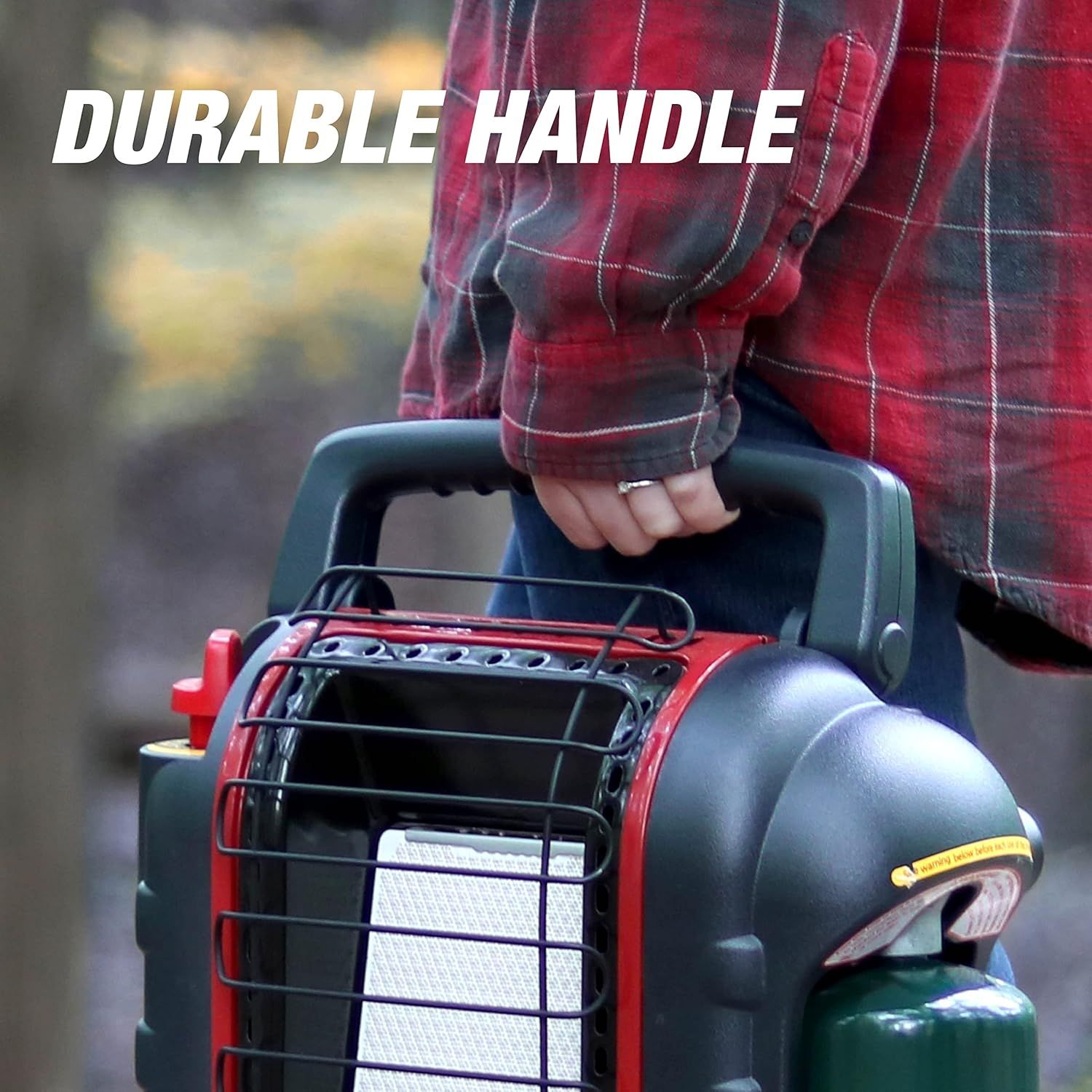 Highlights the product's durable handle design to reassure shoppers that it's easy and comfortable to carry, even in outdoor or rugged conditions.