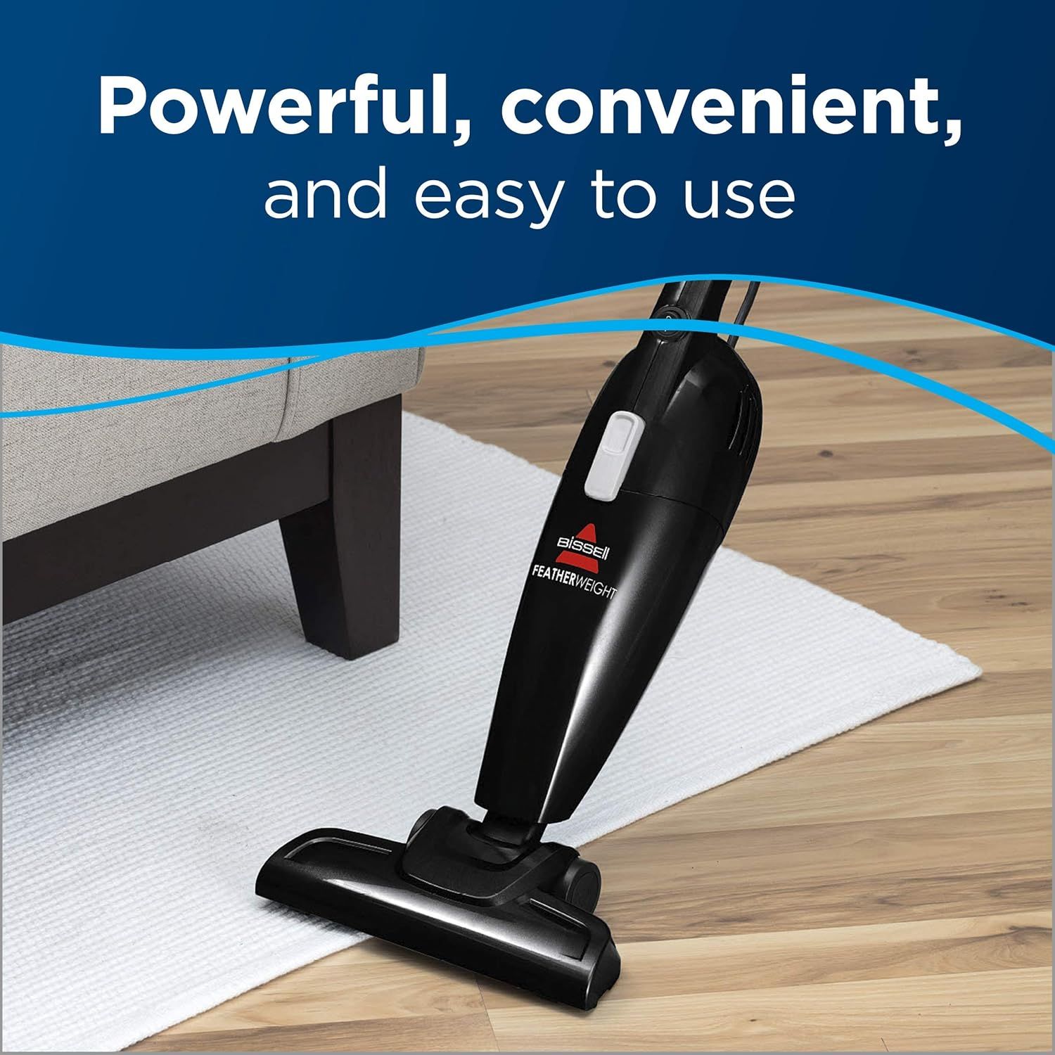 Communicates three key selling benefits of the vacuum cleaner—power, convenience, and ease of use—to reassure shoppers that the product delivers strong performance with user-friendly operation.
