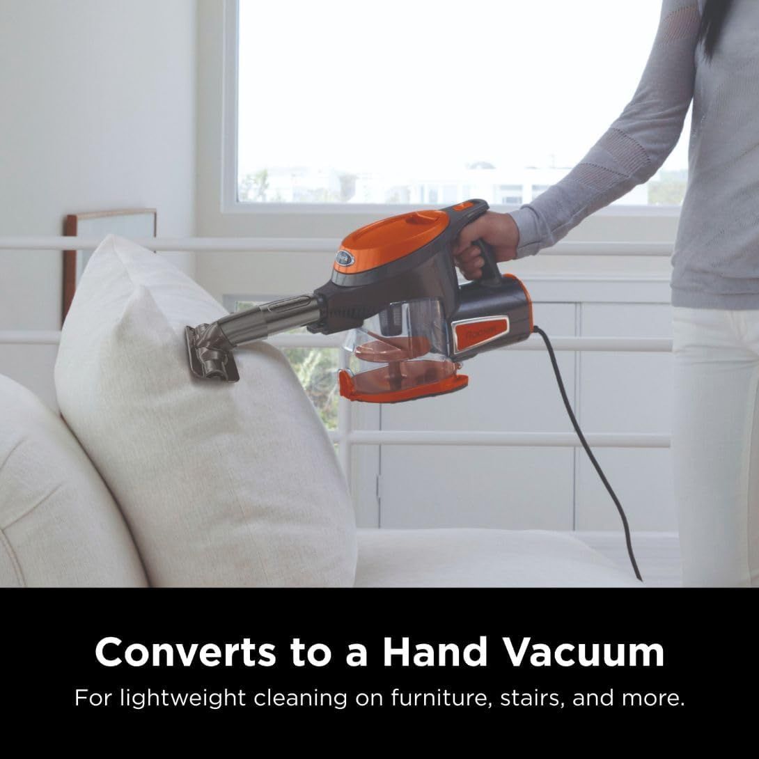 Demonstrates the product's versatility by showing it can convert to a handheld vacuum for lightweight cleaning on furniture, stairs, and other surfaces.