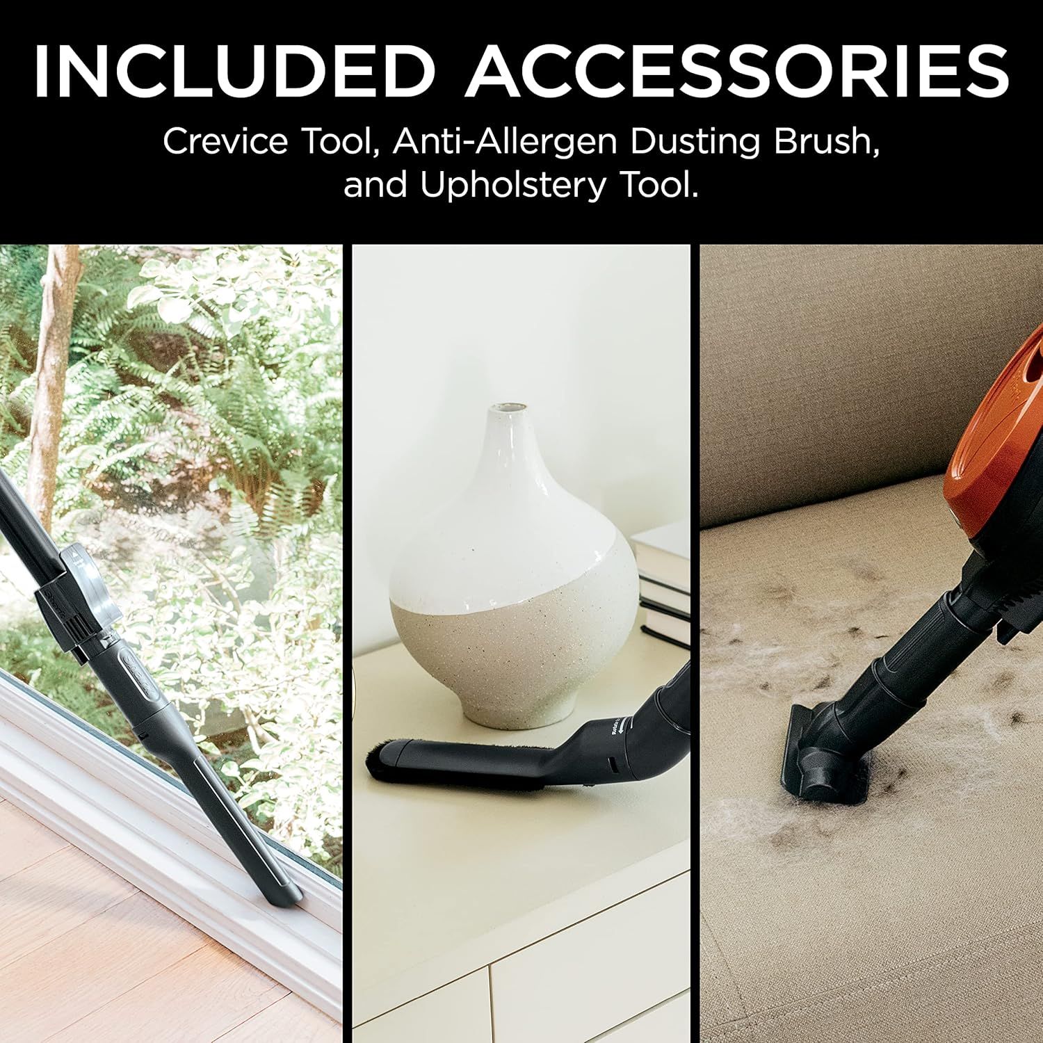 Shows the customer all the accessory tools included with the vacuum to demonstrate versatility and value, highlighting specialized attachments for different cleaning tasks.