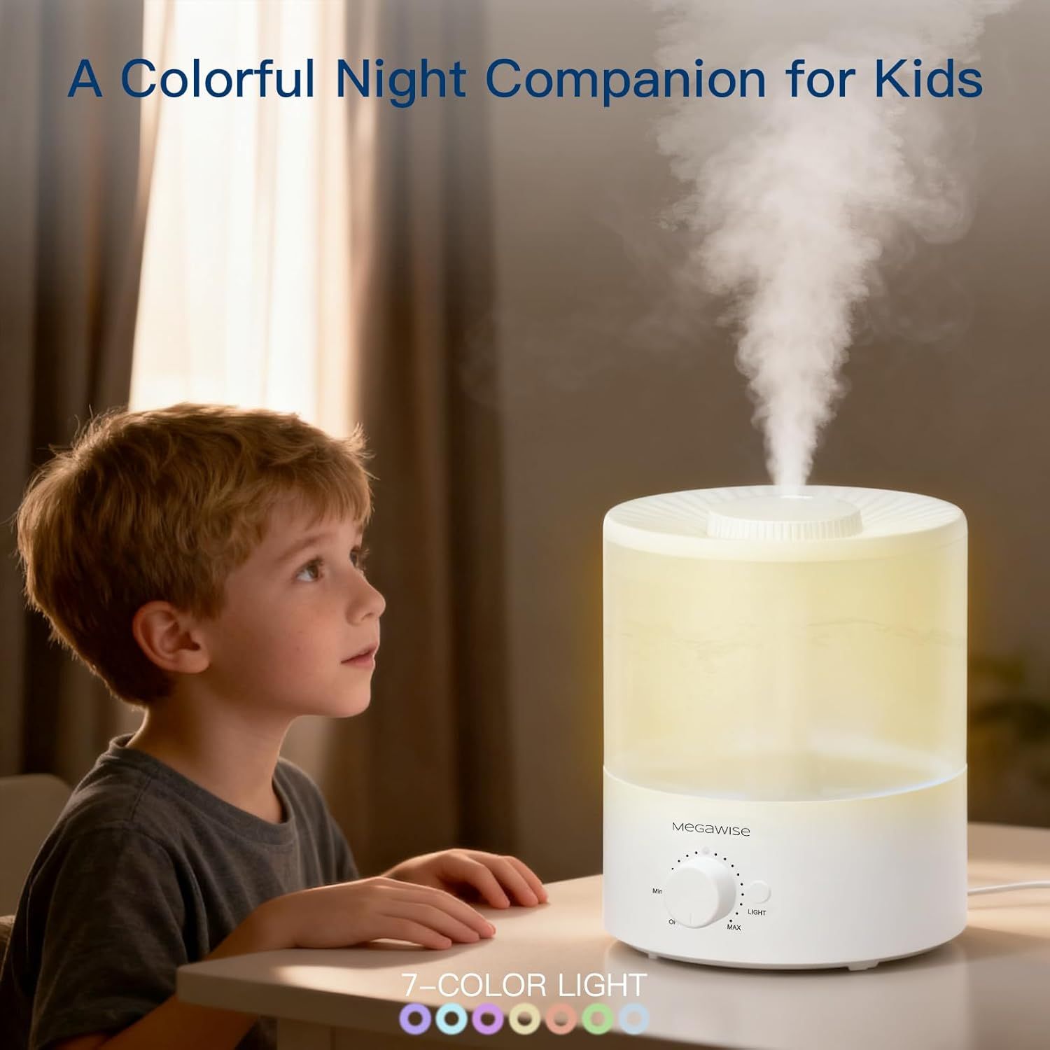 Demonstrates the product in a real-world bedroom setting with a child, showing it as a comforting nighttime companion that creates a soothing atmosphere for kids.