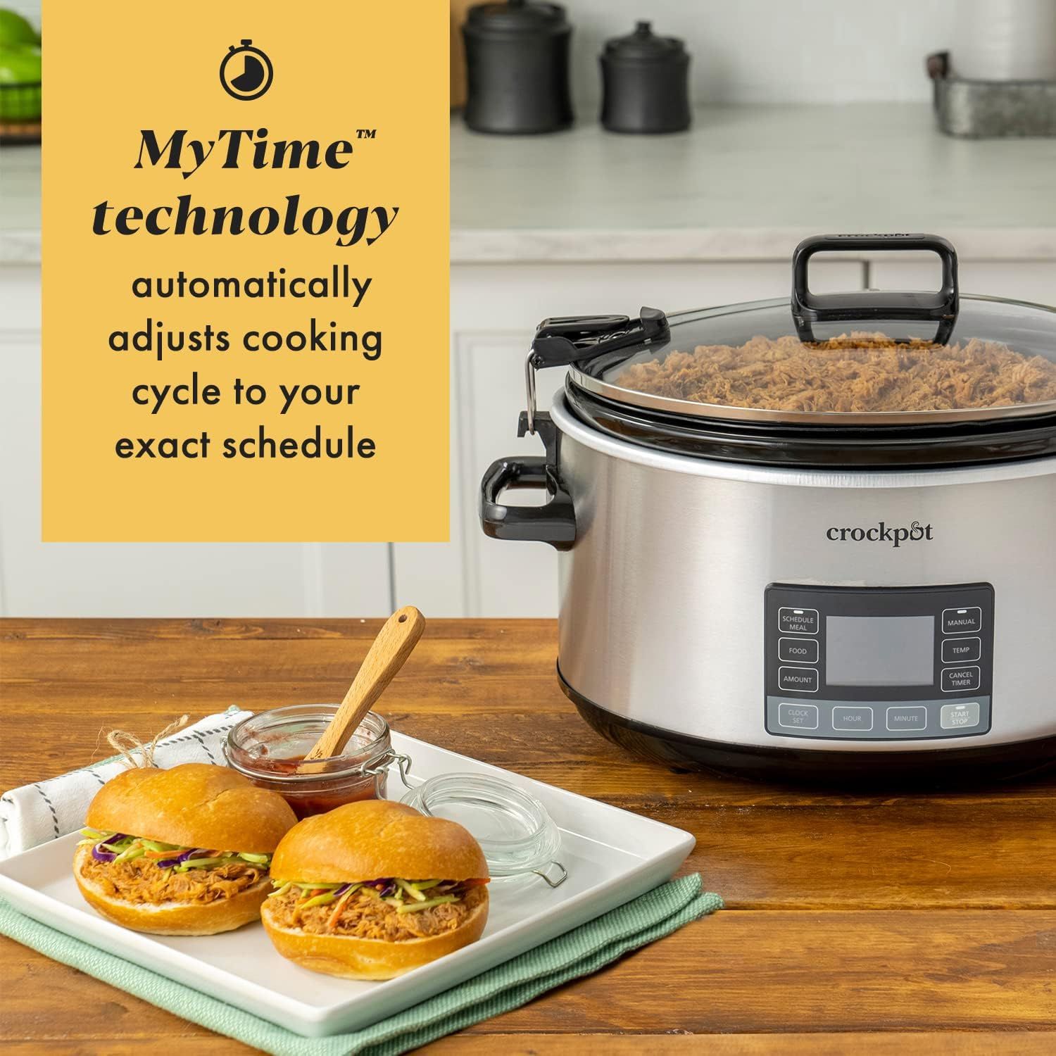 Highlights the MyTime technology feature that automatically adjusts cooking cycles to match the user's schedule, emphasizing convenience and flexibility for busy lifestyles.