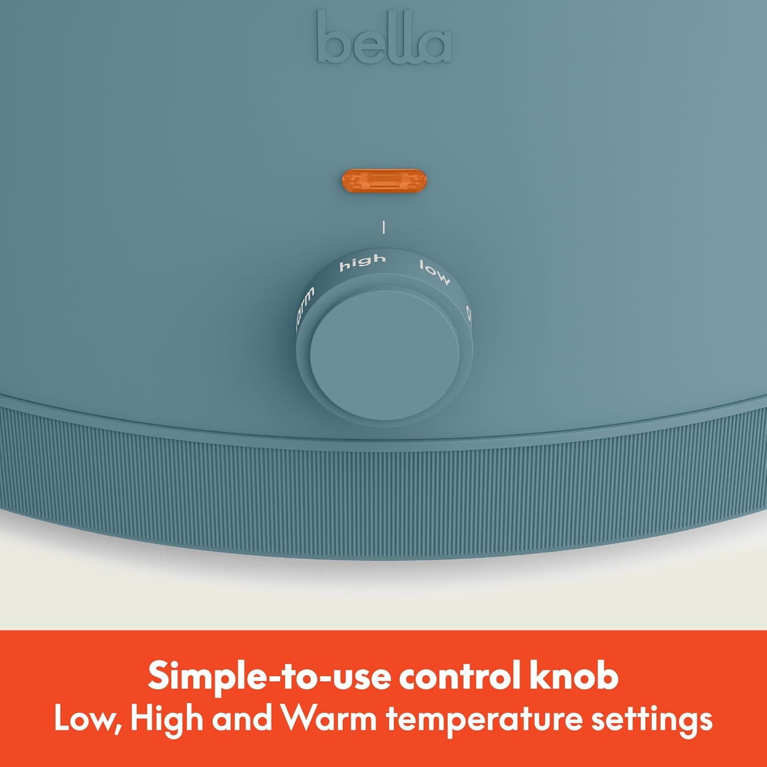 Highlights the product's ease of use through a simple control knob with low, high, and warm temperature settings, reassuring shoppers that the product is intuitive and user-friendly.