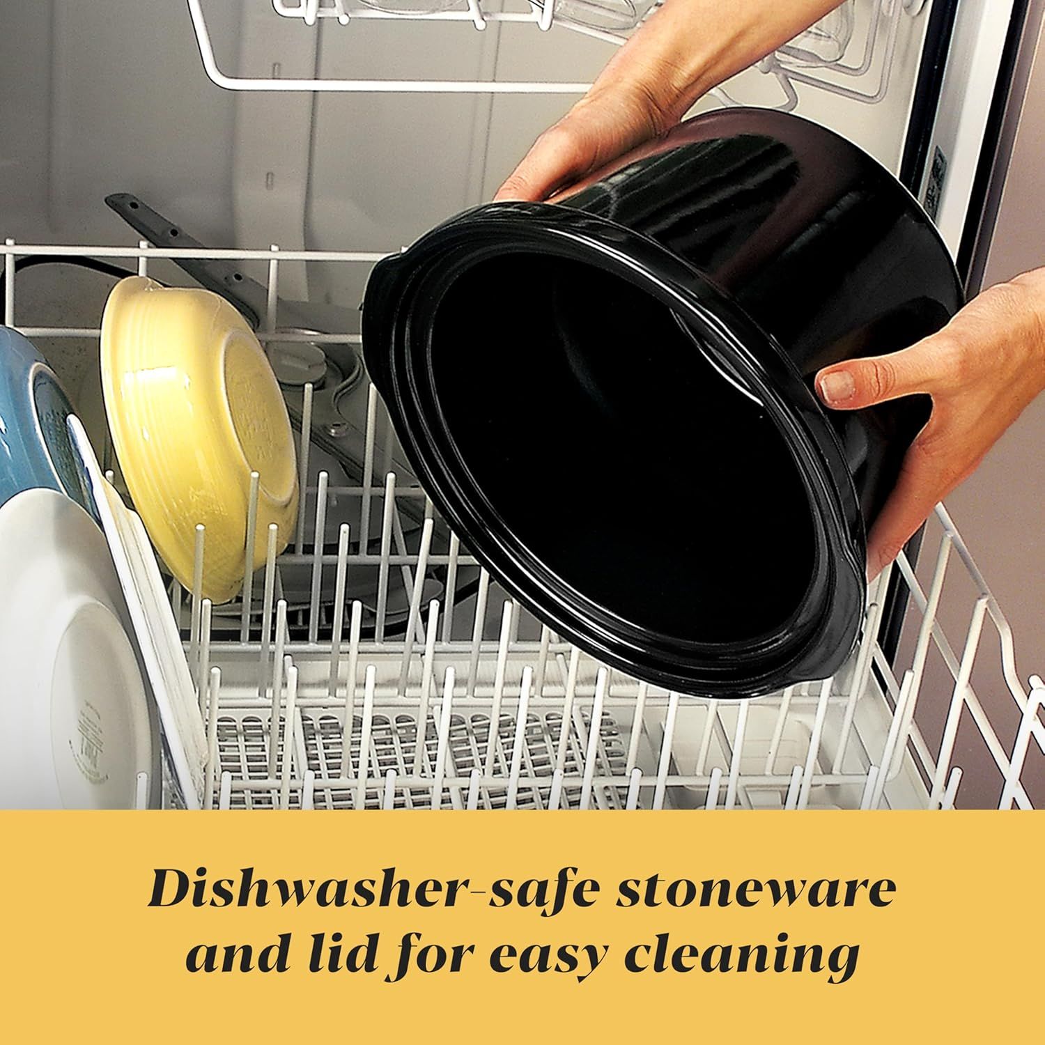 Reassures shoppers that the stoneware cookware and lid are dishwasher-safe, making cleanup convenient and hassle-free.
