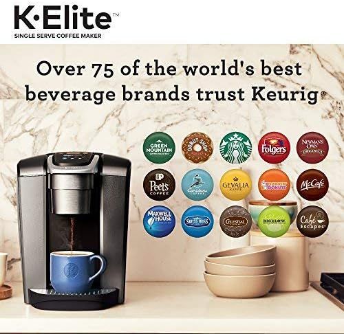 Communicates that the K-Elite coffee maker is trusted by over 75 of the world's best beverage brands, showcasing brand credibility and the wide variety of compatible K-Cup options available to…